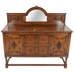 Antique Tiger Oak Barley Twist:: Sideboard Buffet:: Server:: Scotland 1920:: B2074