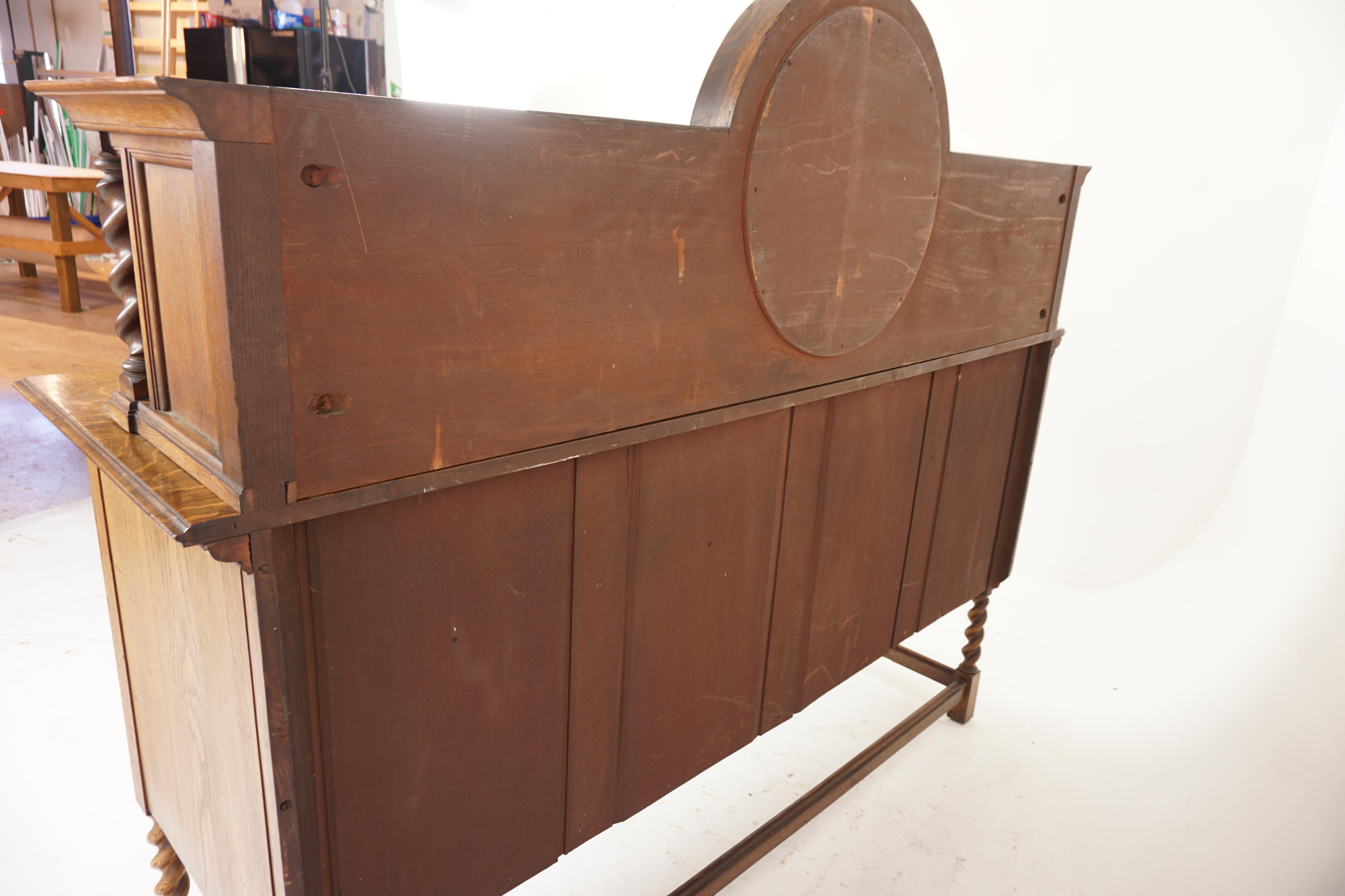 Antike Tiger-Eiche Barley Twist Sideboard-Sideboard-Spiegelrückenlehne, Schottland 1910, H702 im Angebot 7
