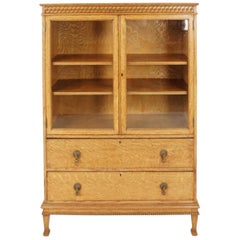 Antique Tiger Oak Bookcase, Arts & Crafts Display Cabinet, Scotland, 1910 B2209