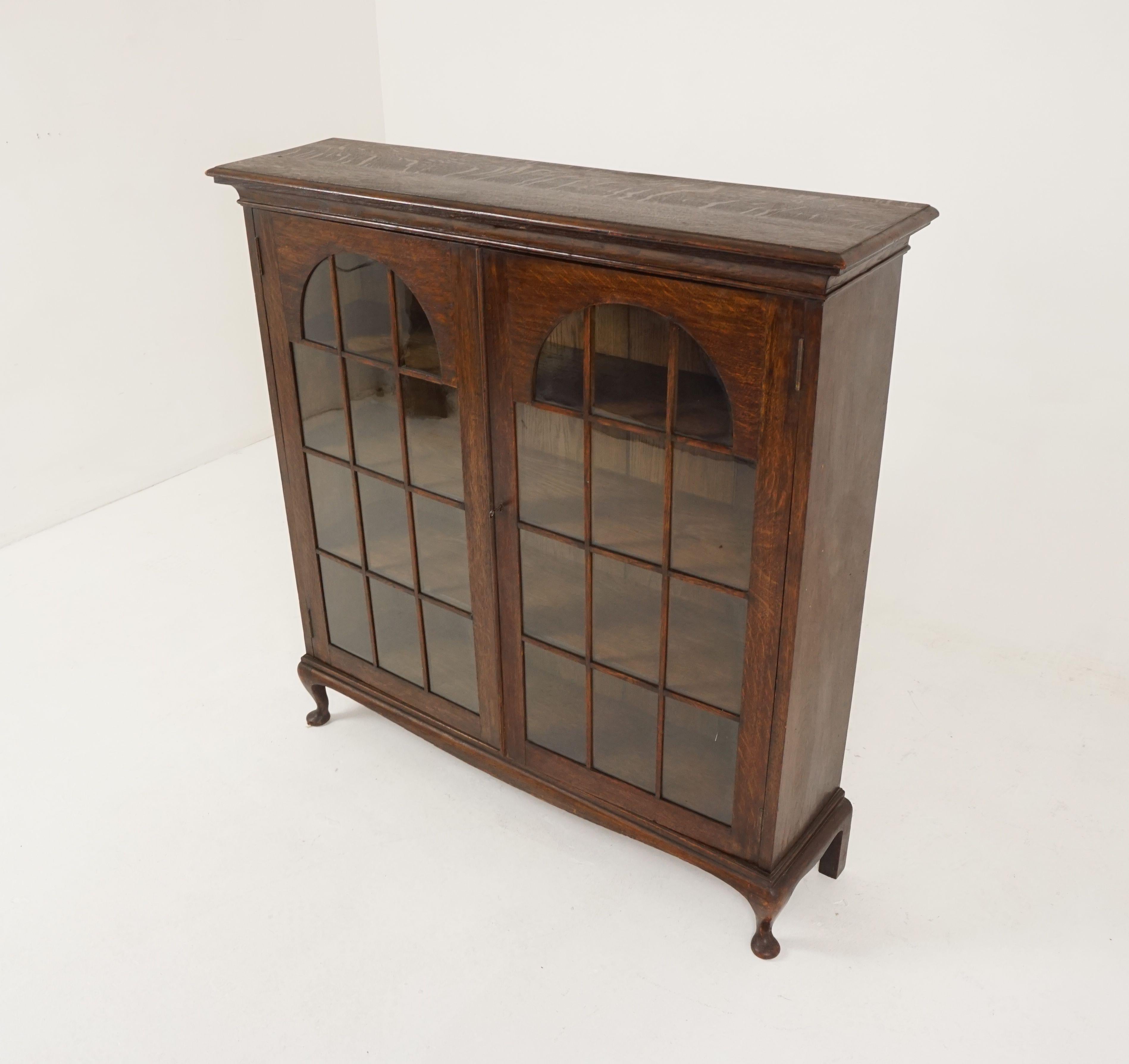 Early 20th Century Antique Tiger Oak Bookcase, Display Cabinet, Scotland 1920, B2209 