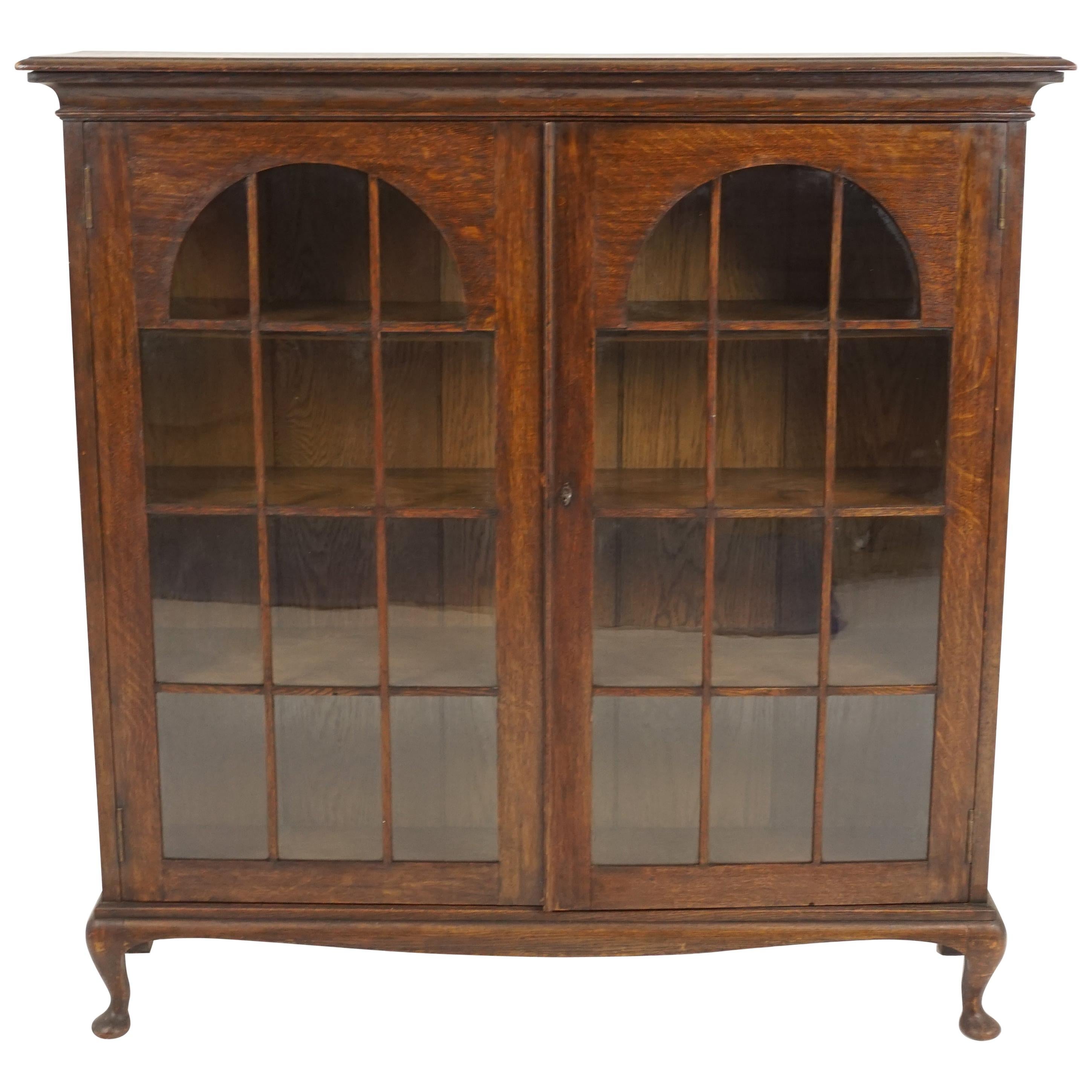 Antique Tiger Oak Bookcase, Display Cabinet, Scotland 1920, B2209 