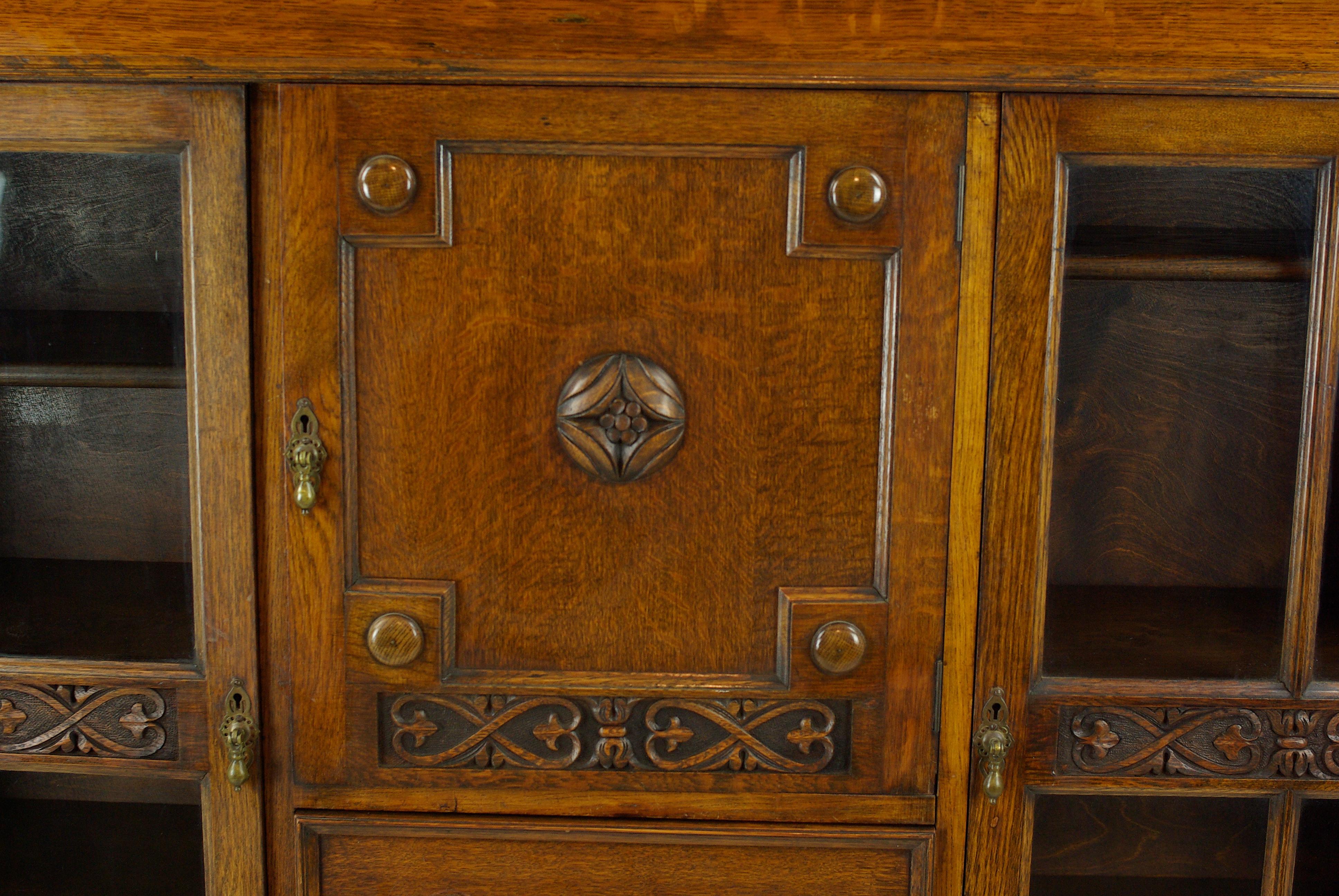 Antique Tiger Oak Bookcase, Three-Door Bookcase, Scotland, 1920 (Frühes 20. Jahrhundert)