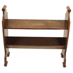 Antique Tiger Oak Bookstand, Arts + Crafts Magazine Stand, Scotland 1920, B2743