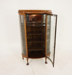 Antique Tiger Oak Cabinet, Bow Front China/Display Cabinet, American 1910, B2085