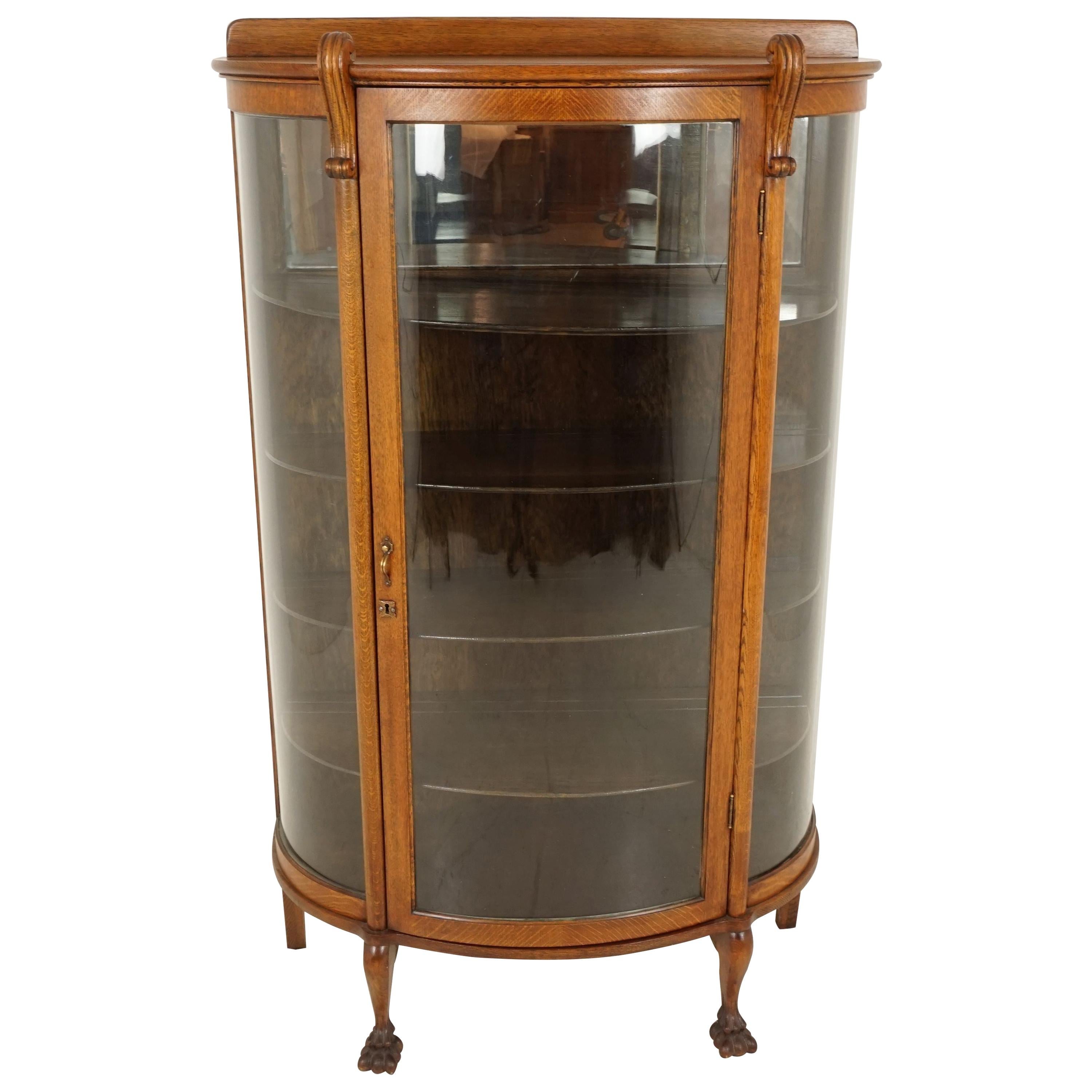 Antique Tiger Oak Cabinet, Bow Front China/Display Cabinet, American 1910, B2085