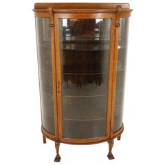 Used Tiger Oak Cabinet, Bow Front China/Display Cabinet, American 1910, B2085