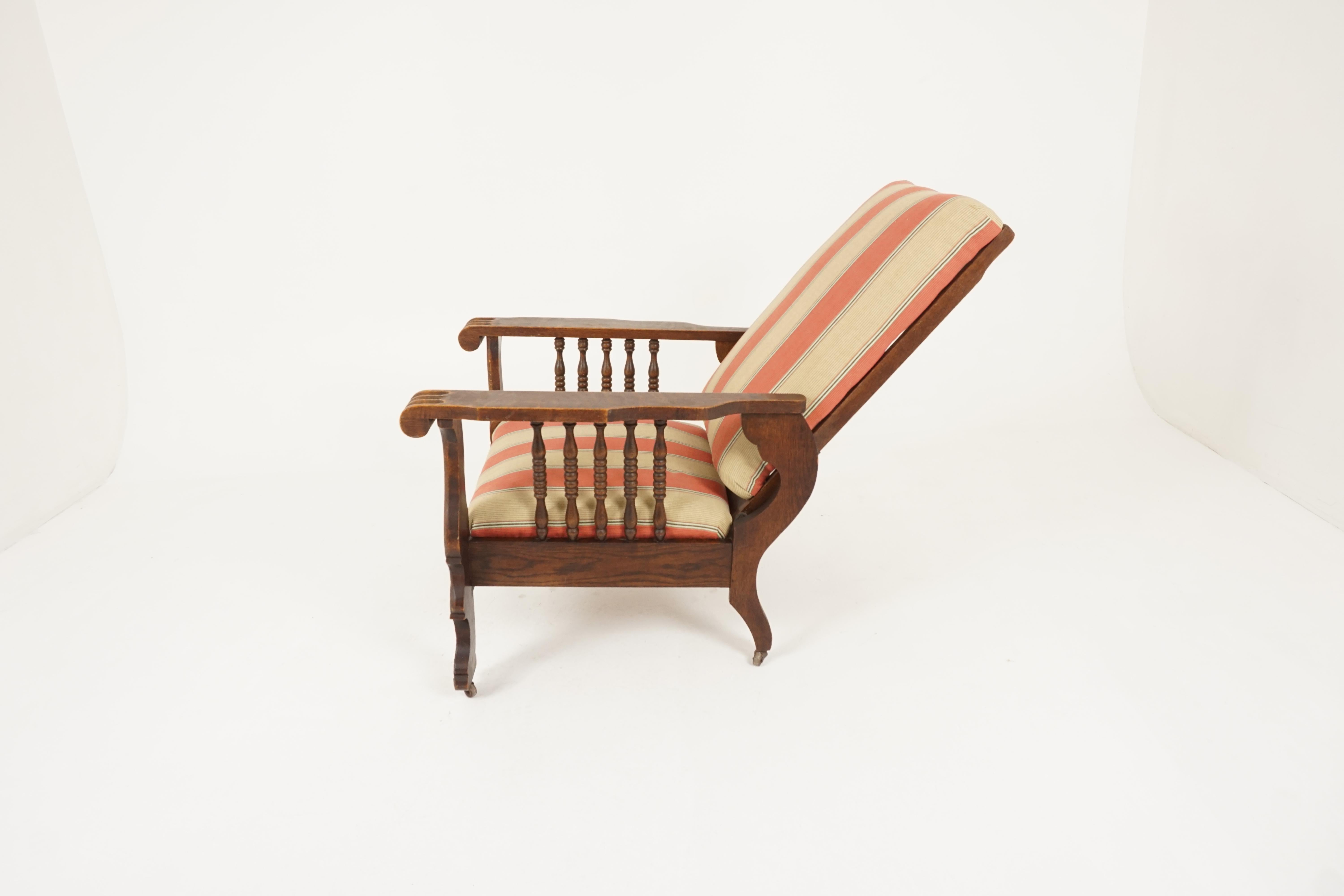 Antique Tiger Oak Chair, Reclining Morris Chair, American 1920, B2320 In Good Condition In Vancouver, BC