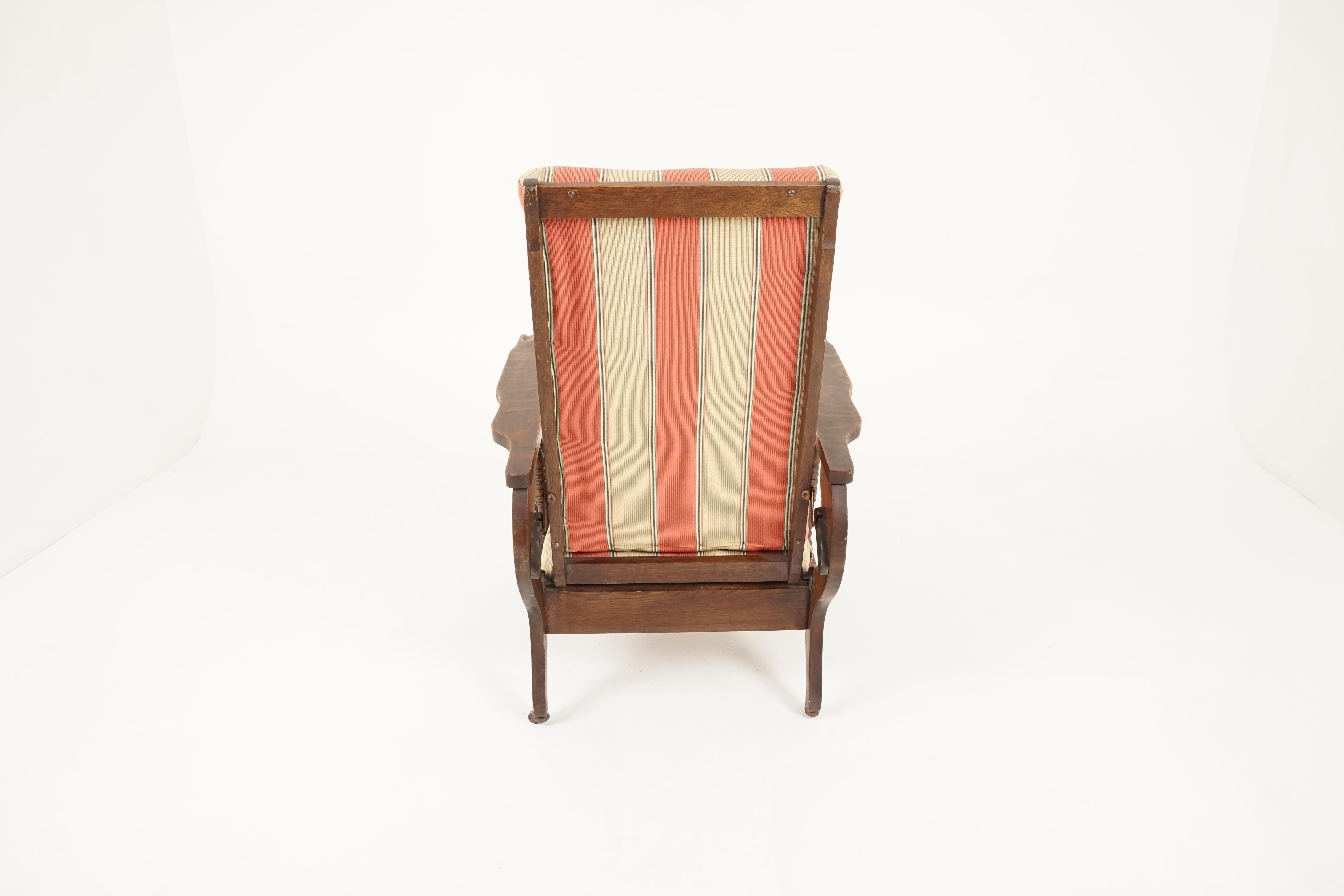 Antique Tiger Oak Chair, Reclining Morris Chair, American 1920, B2320 1