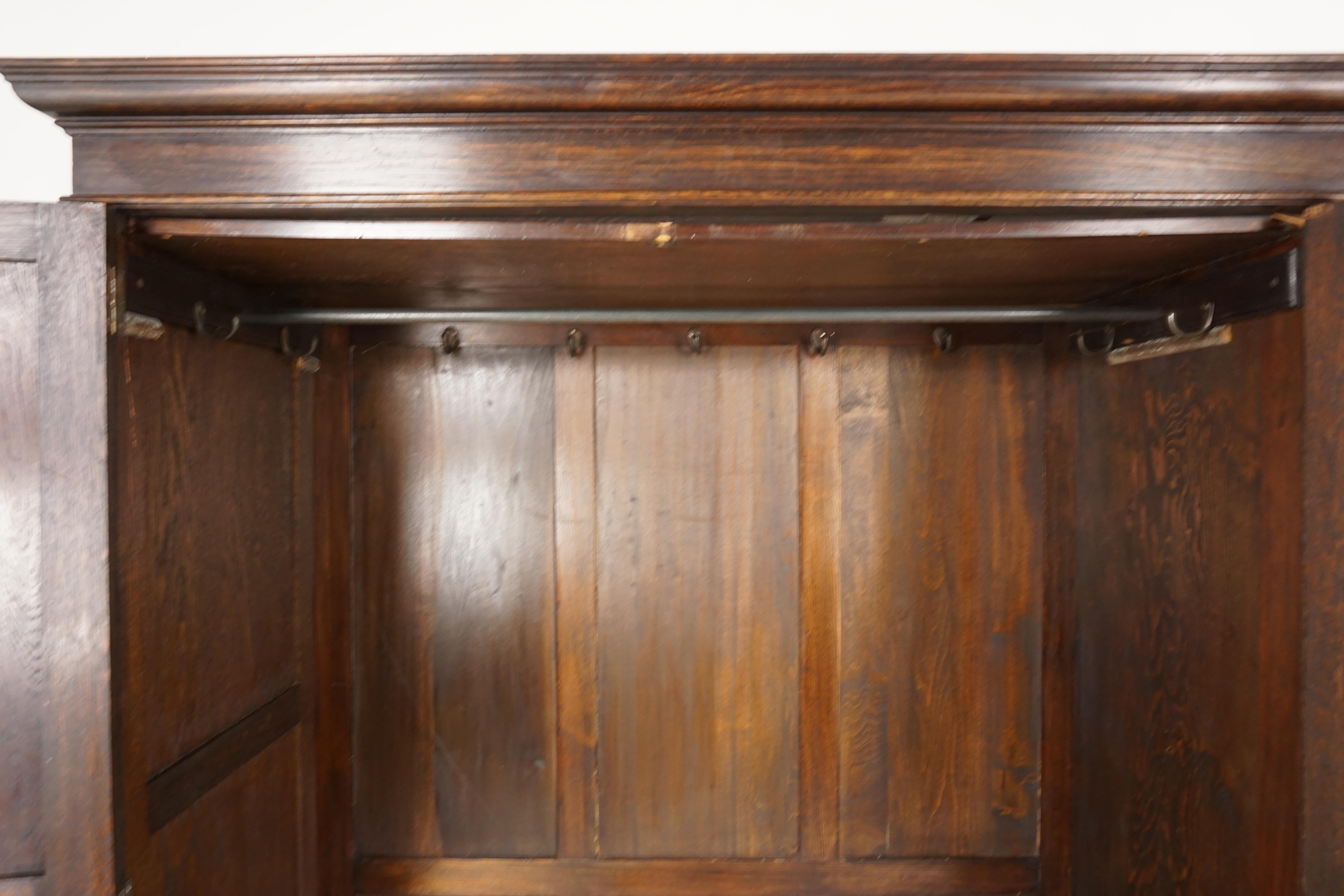 Scottish Antique Tiger Oak Compactum Armoire, Carved Wardrobe Closet, Scotland 1910 B2398