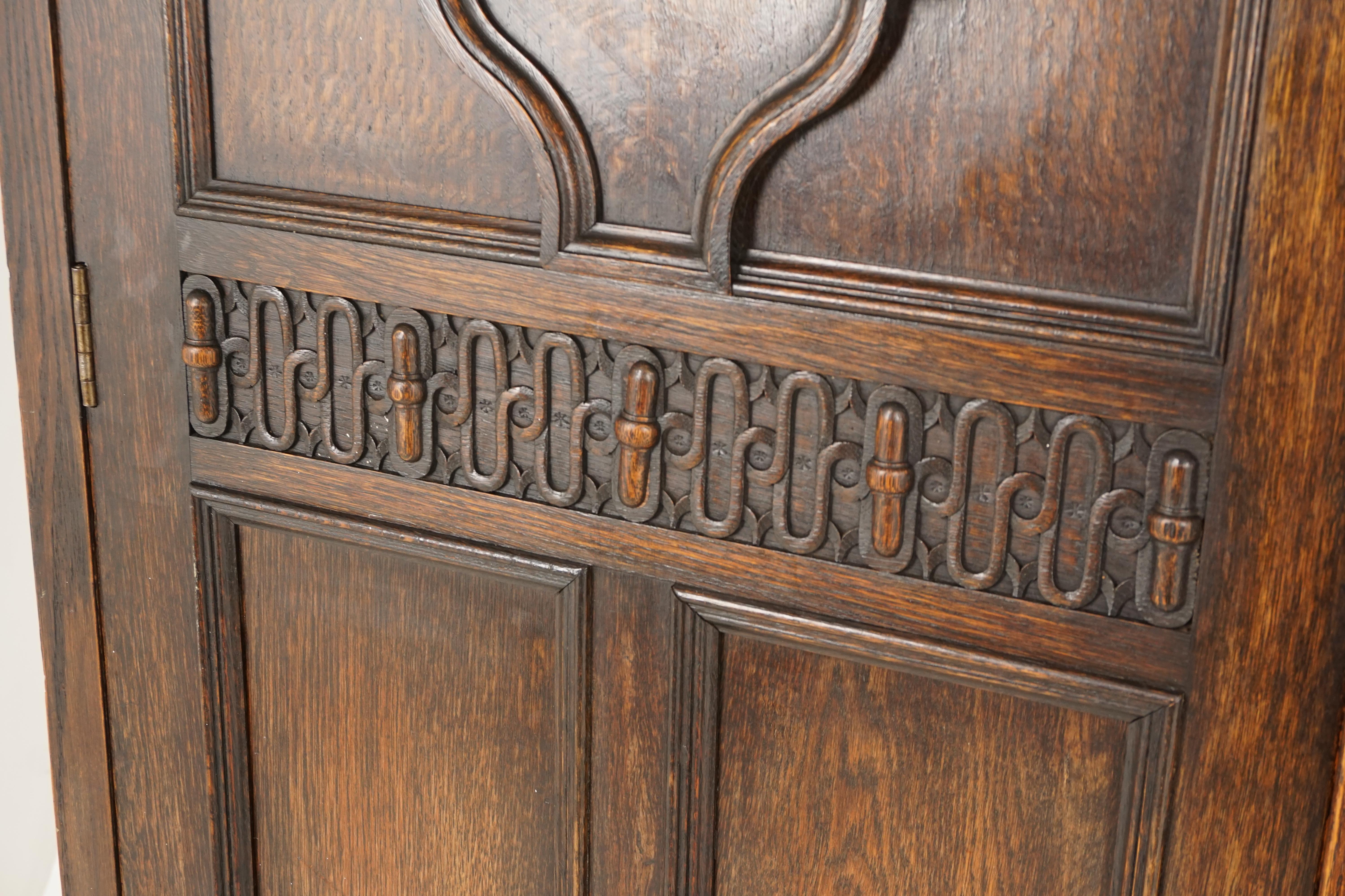 Antique Tiger Oak Compactum Armoire, Carved Wardrobe Closet, Scotland 1910 B2398 1