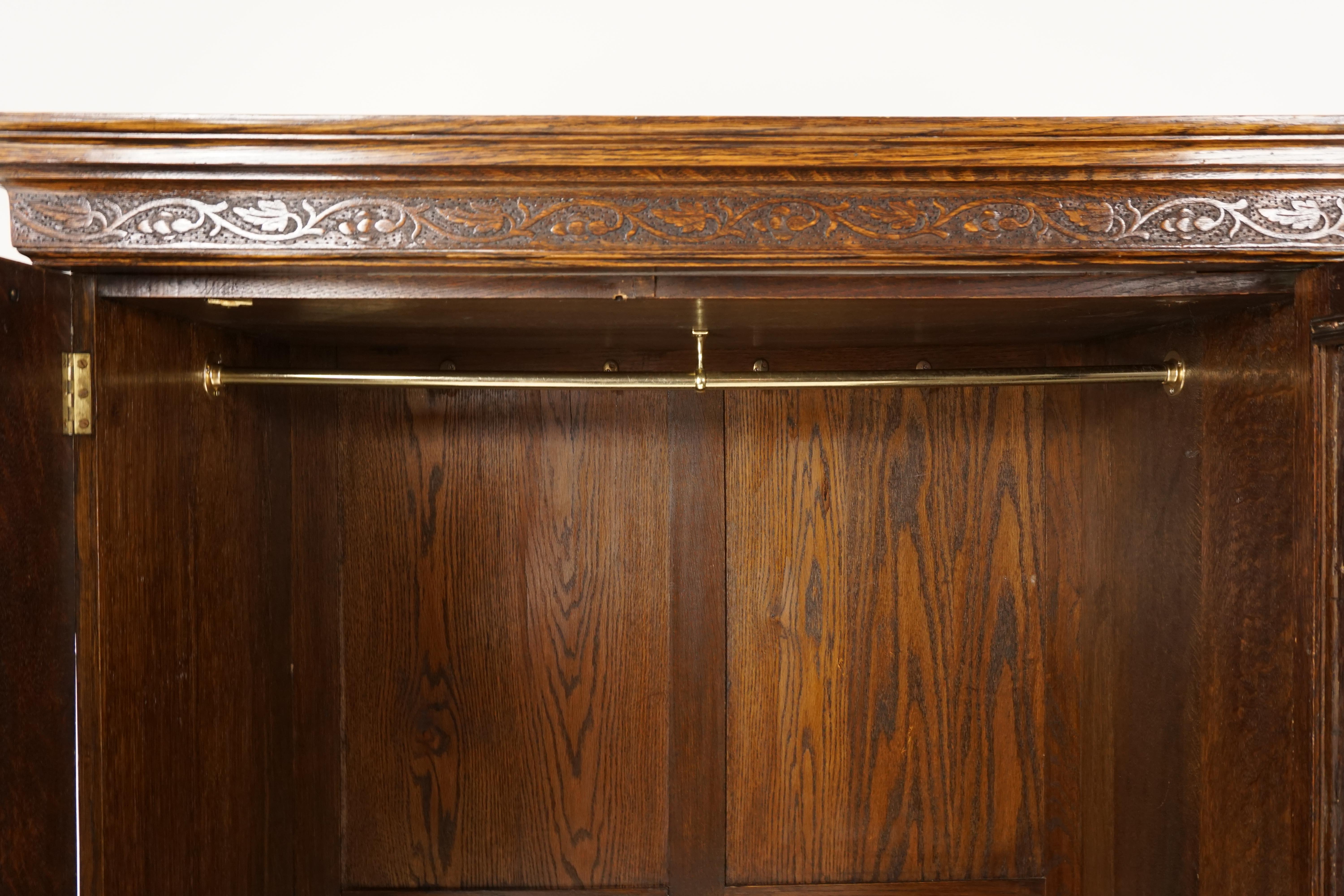 Antique Tiger Oak Compactum Armoire, Wardrobe, Closet, Scotland 1910, B2435 In Good Condition In Vancouver, BC