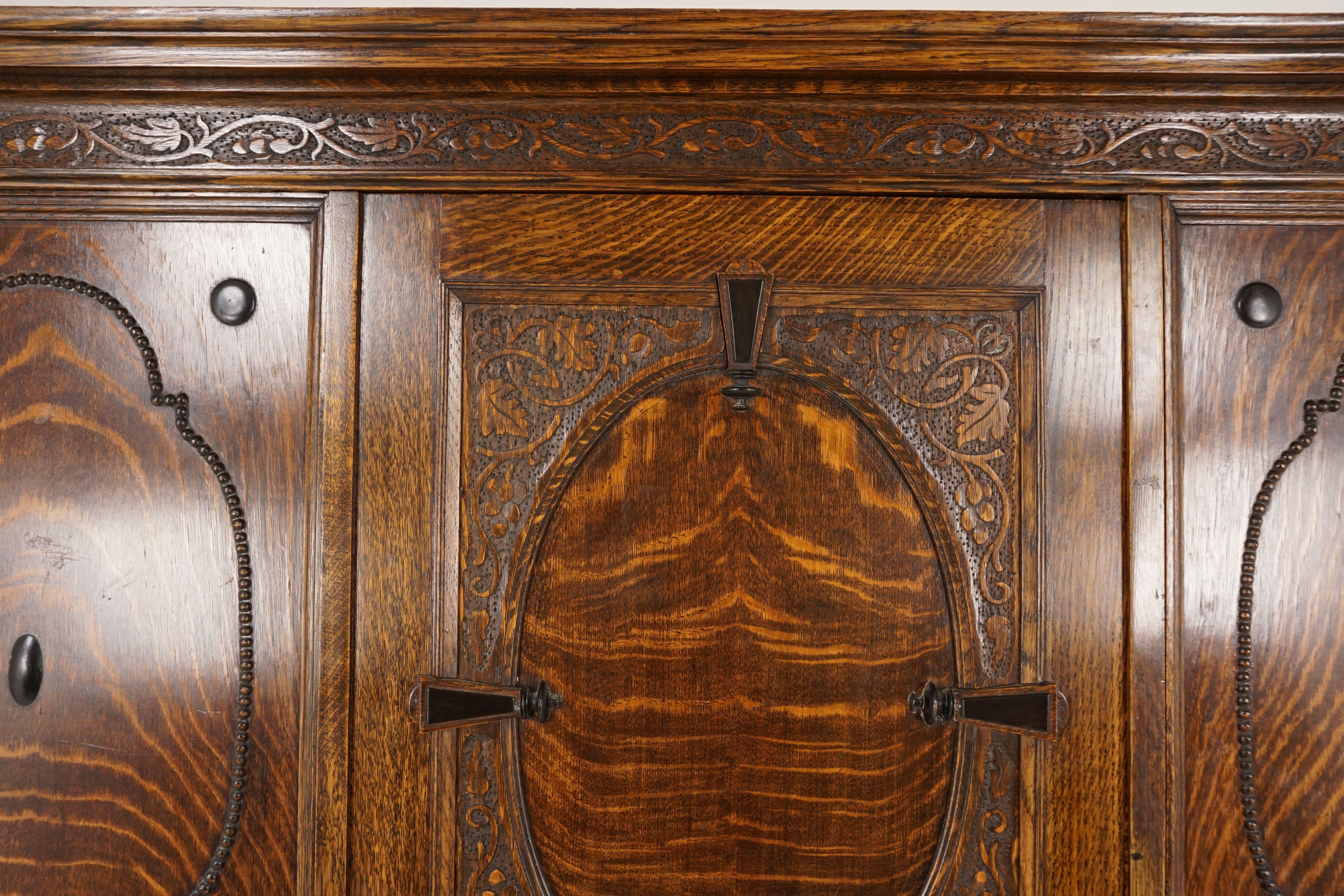 Antique Tiger Oak Compactum Armoire, Wardrobe, Closet, Scotland 1910, B2435 1