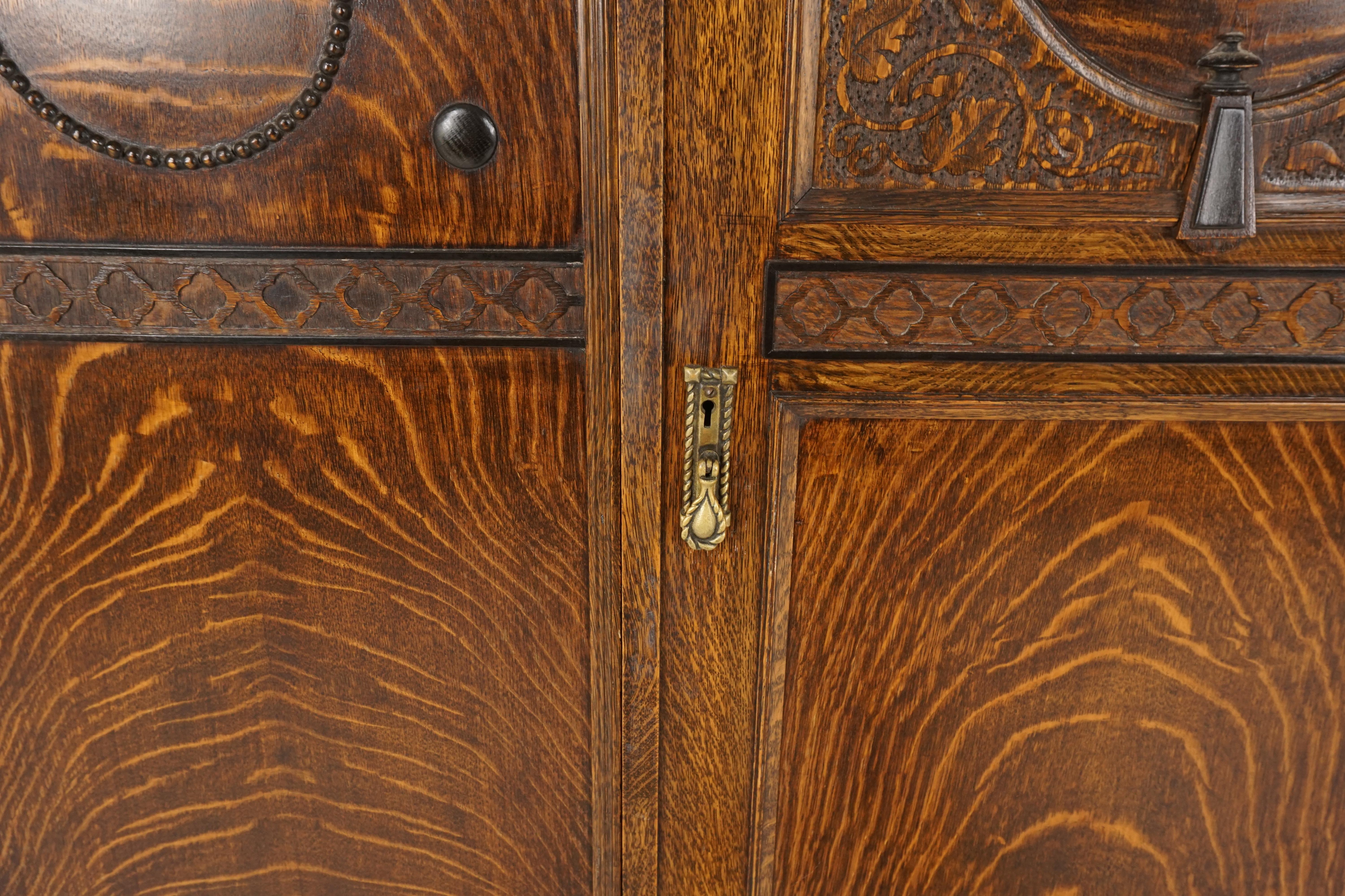 Antique Tiger Oak Compactum Armoire, Wardrobe, Closet, Scotland 1910, B2435 2