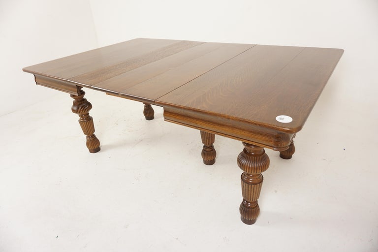 Antique Tiger Oak Dining Table, 3 Leaves, 5 Legs, American 1910, H691 ...