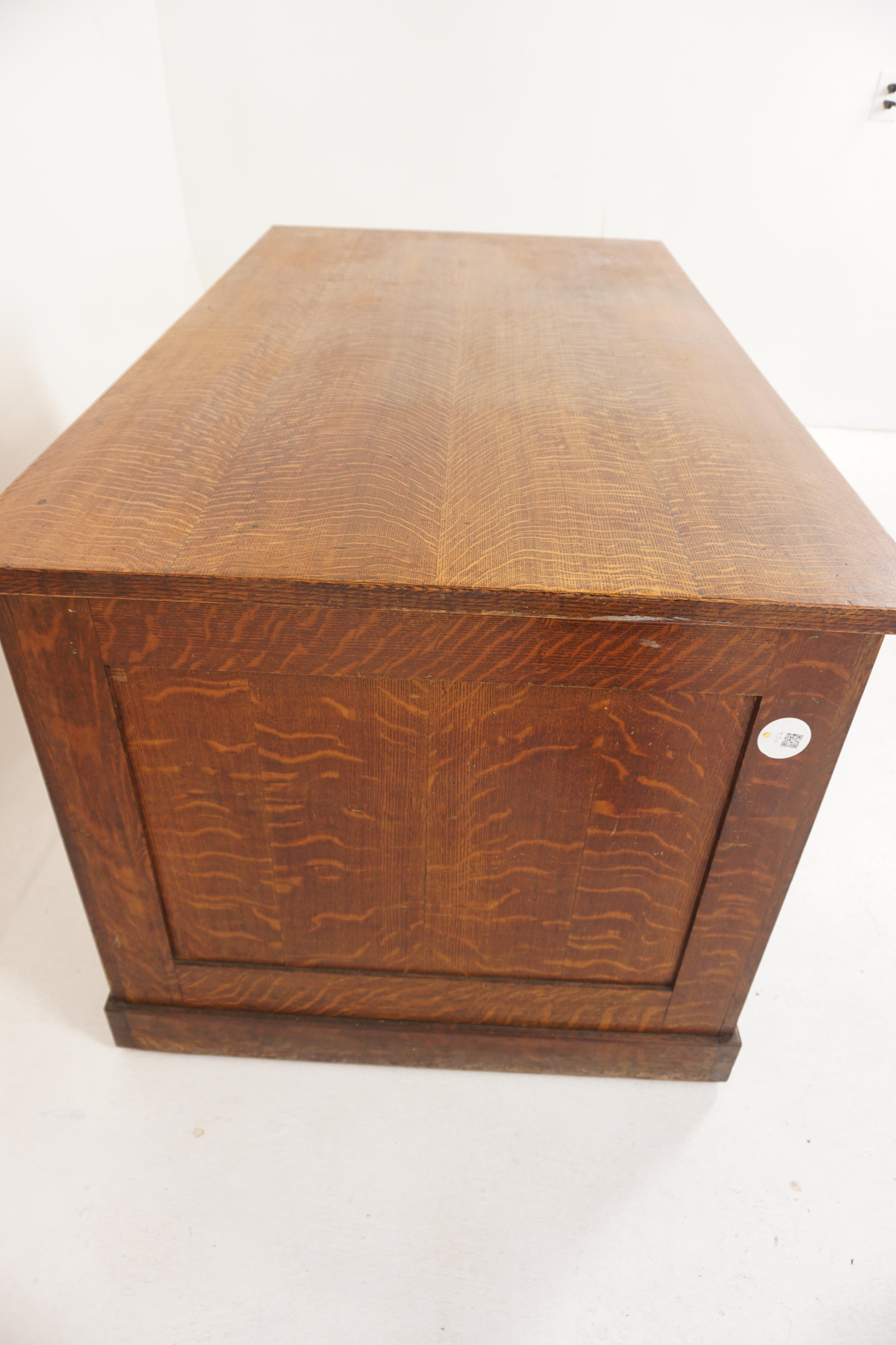 Antique Tiger Oak Double Pedestal Free Standing Desk, Scotland 1900, H936 For Sale 4