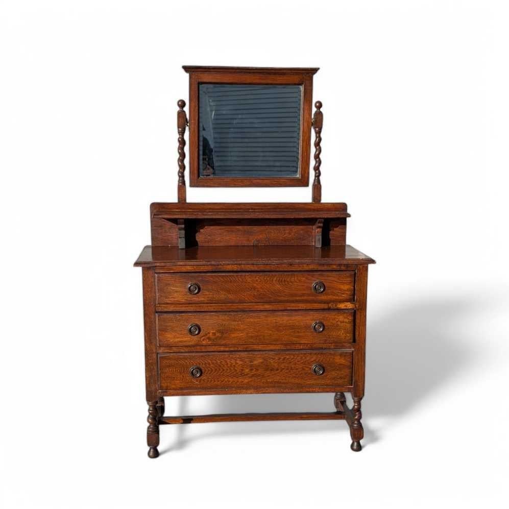 Antike Tiger Oak Kommode mit Spiegel, Barley Twist, USA, um 1900 im Angebot 10