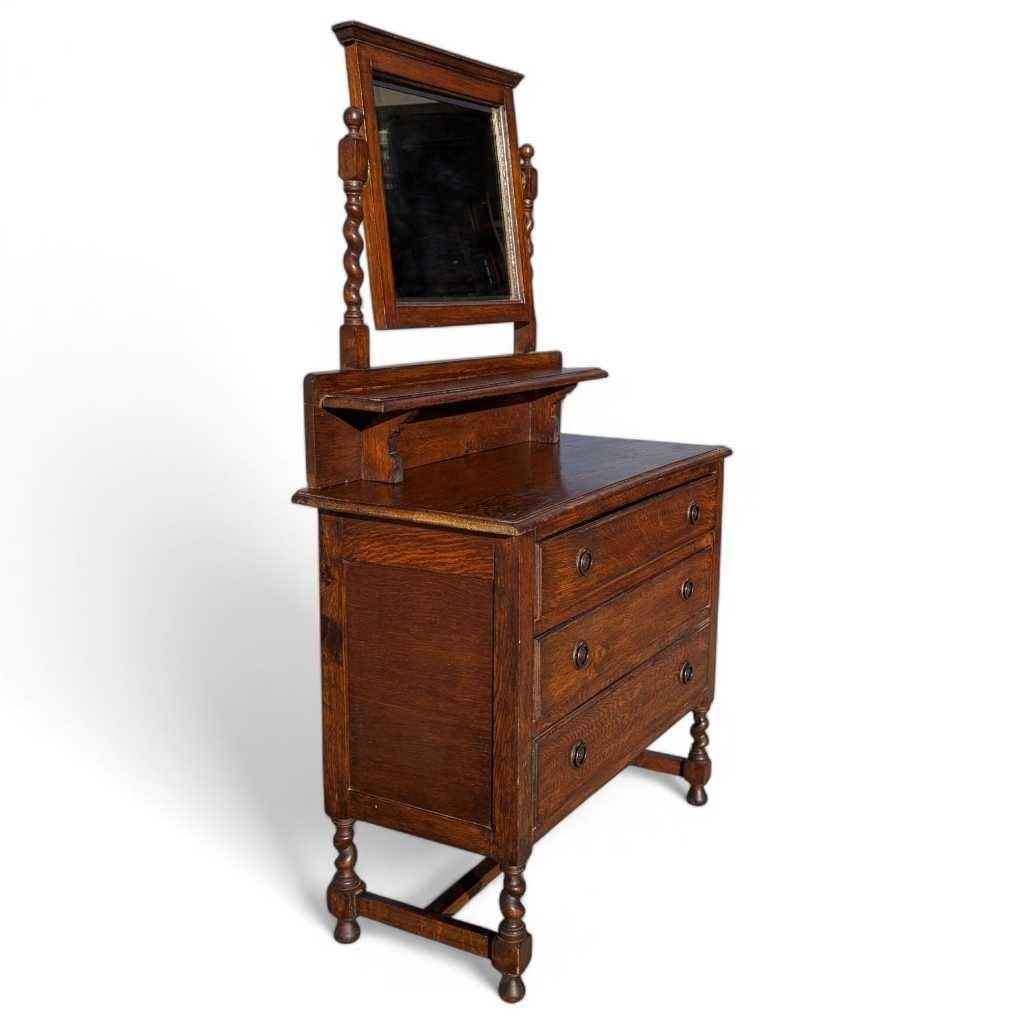 Antike Tiger Oak Kommode mit Spiegel, Barley Twist, USA, um 1900 (Messing) im Angebot