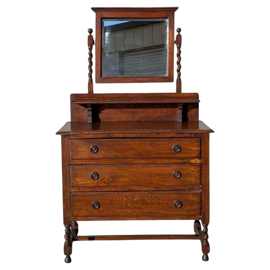 Antique Tiger Oak Dresser with Mirror, Barley Twist, USA, c. 1900s