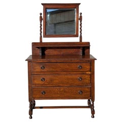 Antique Tiger Oak Dresser with Mirror, Barley Twist, USA, c. 1900s