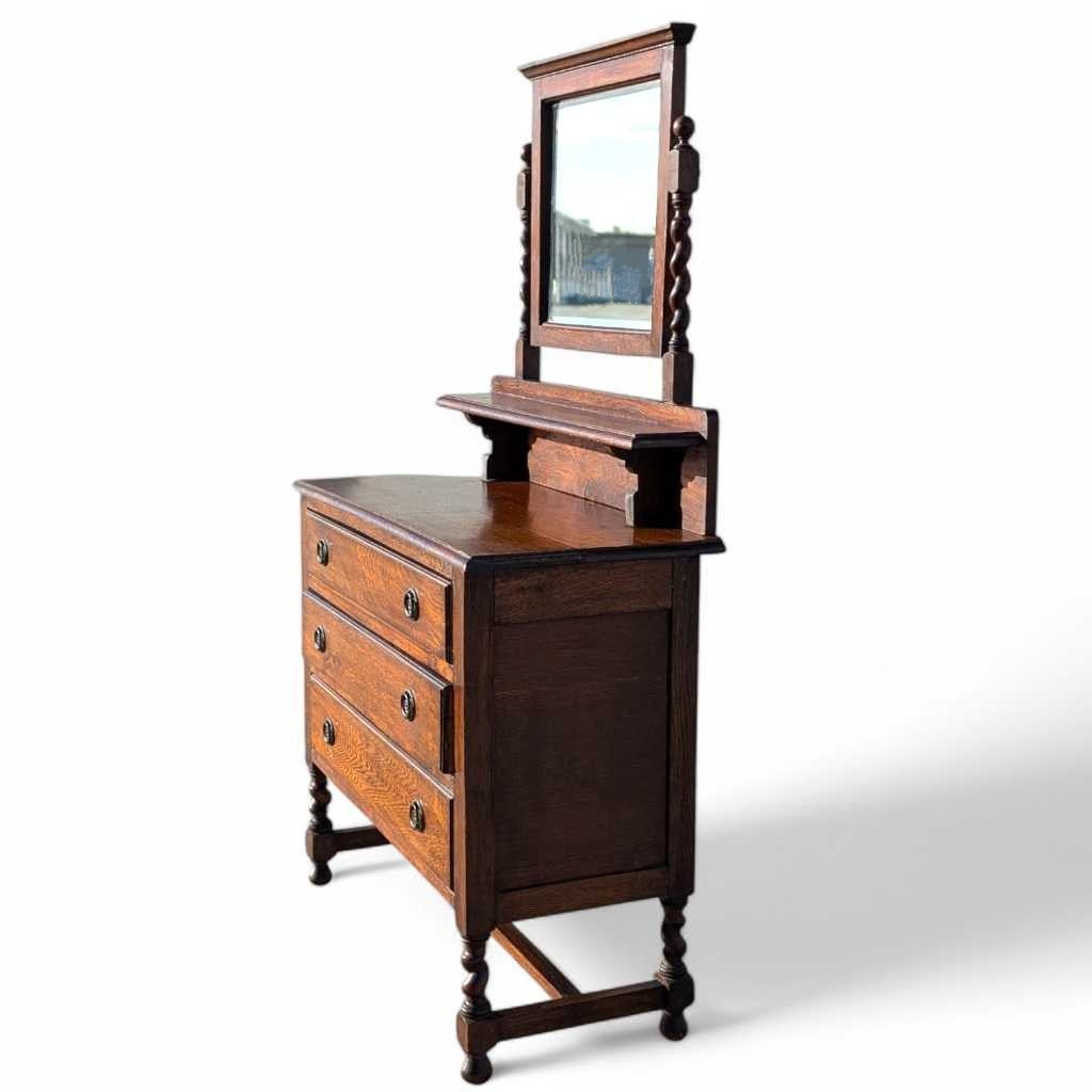 Antike Tiger Oak Kommode mit Spiegel, Barley Twist, USA, um 1900