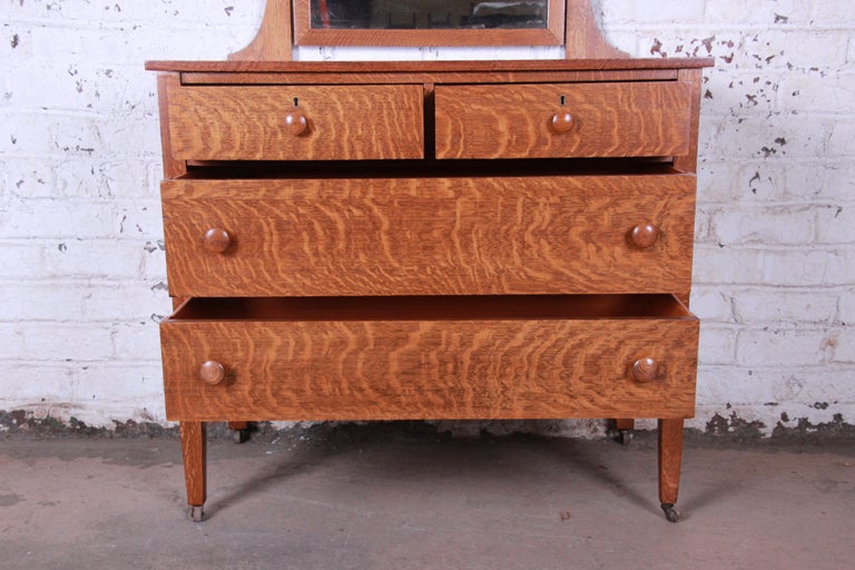 Gustav Stickley Style Tiger Oak Dresser, Antique Tiger Oak Dresser Value