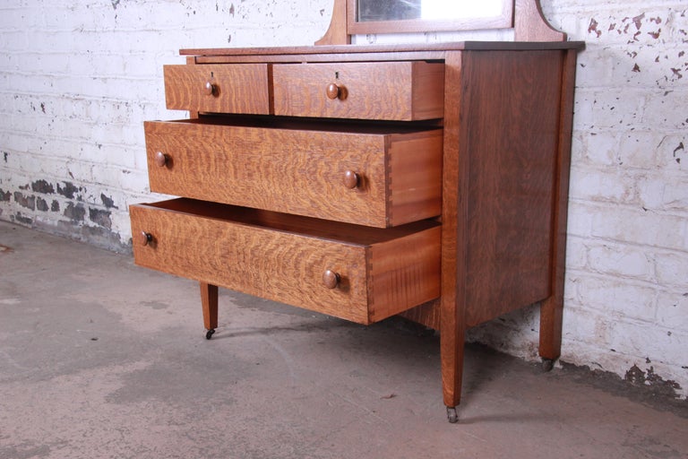 Antique Tiger Oak Dresser With Swing Mirror Circa 1900 For Sale