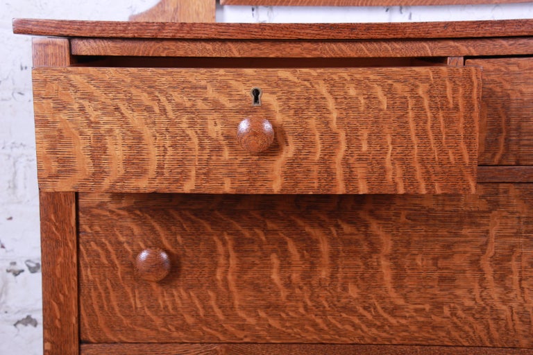 Antique Tiger Oak Dresser With Swing Mirror Circa 1900 For Sale