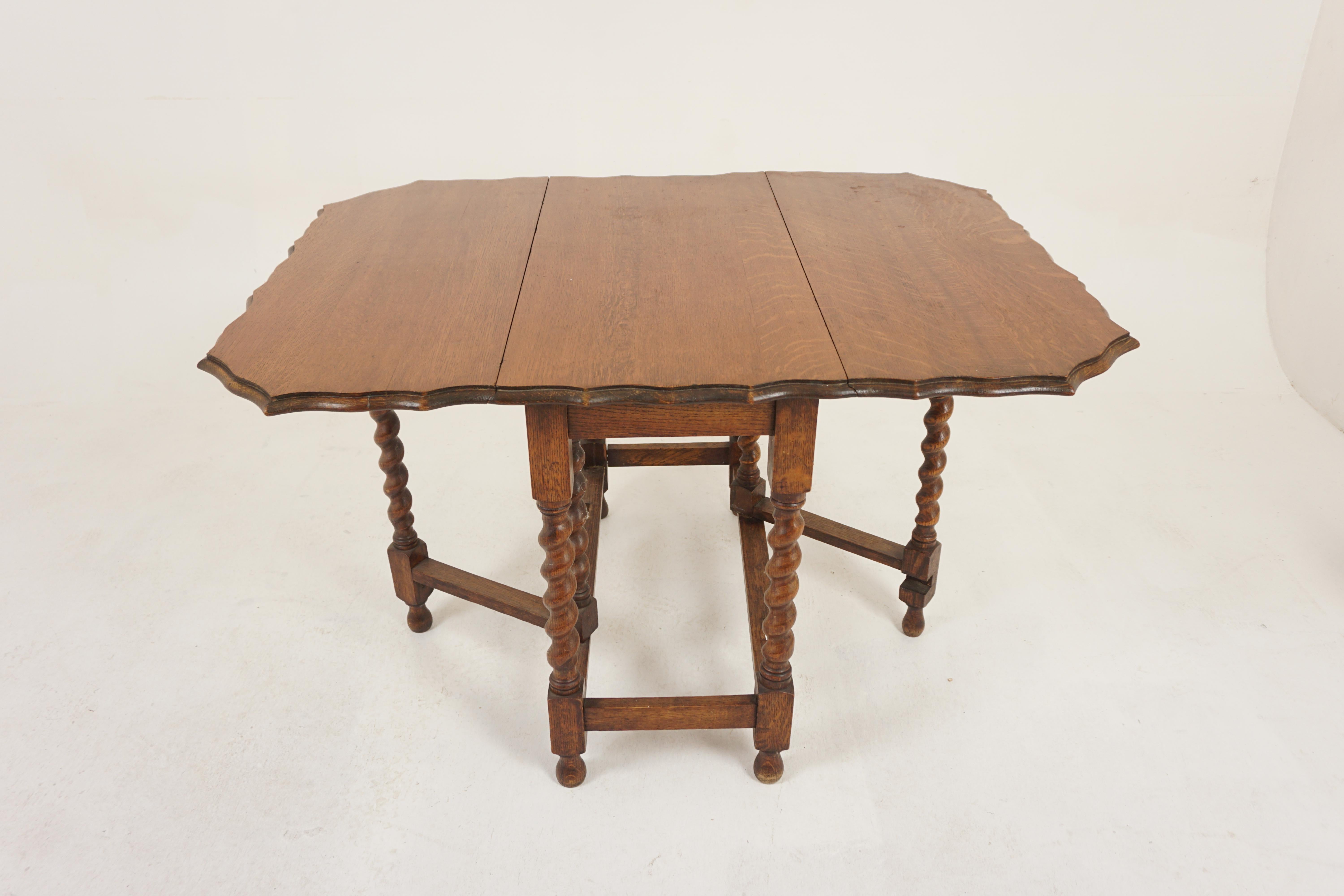 Early 20th Century Antique Tiger Oak Gateleg Drop Leaf Table Barley Twist, Scotland 1910, H1181