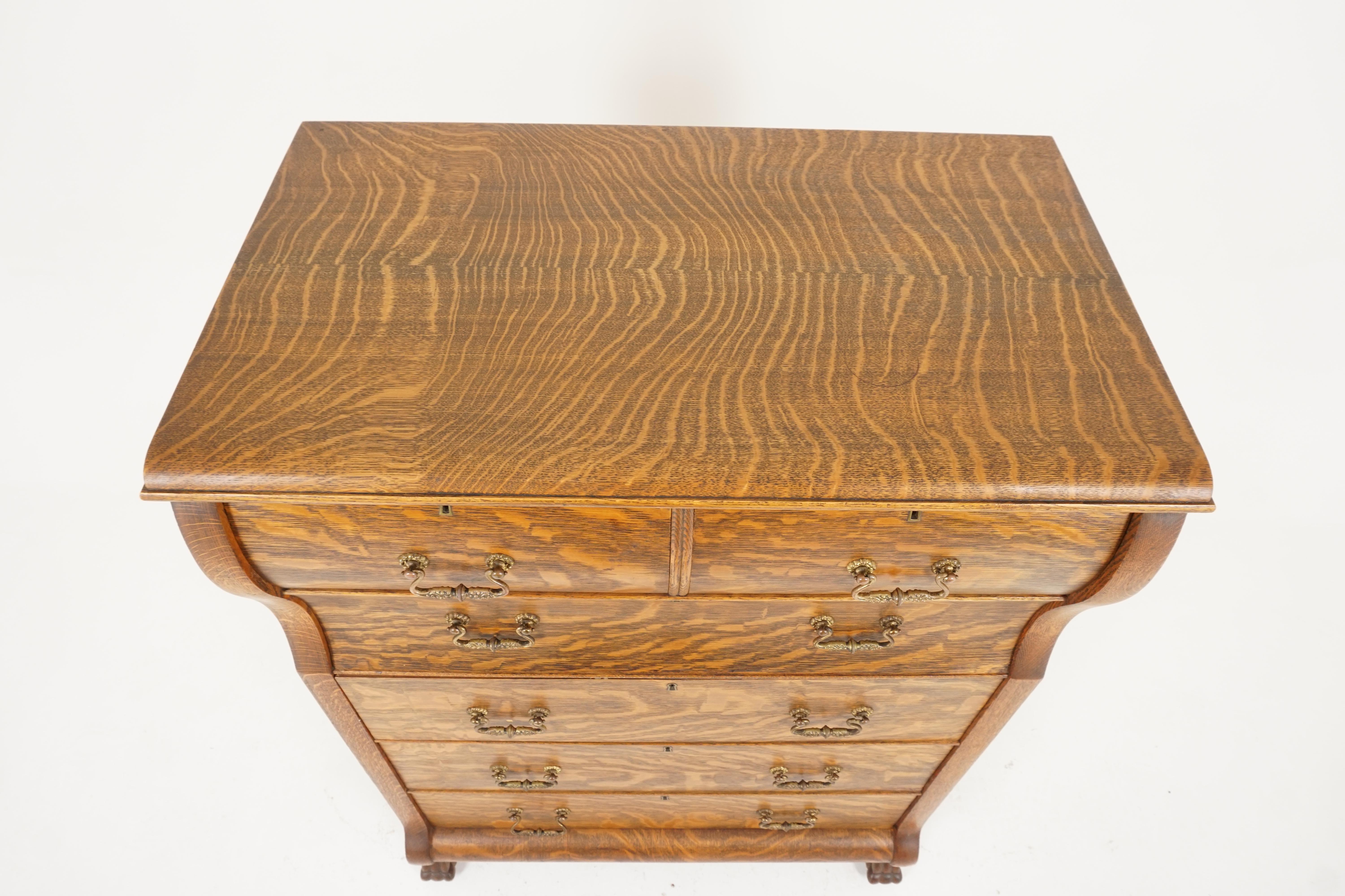 Early 20th Century Antique Tiger Oak High Boy Dresser, Chest of Drawers, America, 1900, B2287