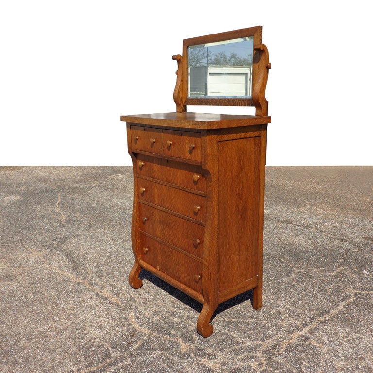 Antique Tiger Oak Highboy Dresser For, Antique Tiger Oak Dresser With Mirror