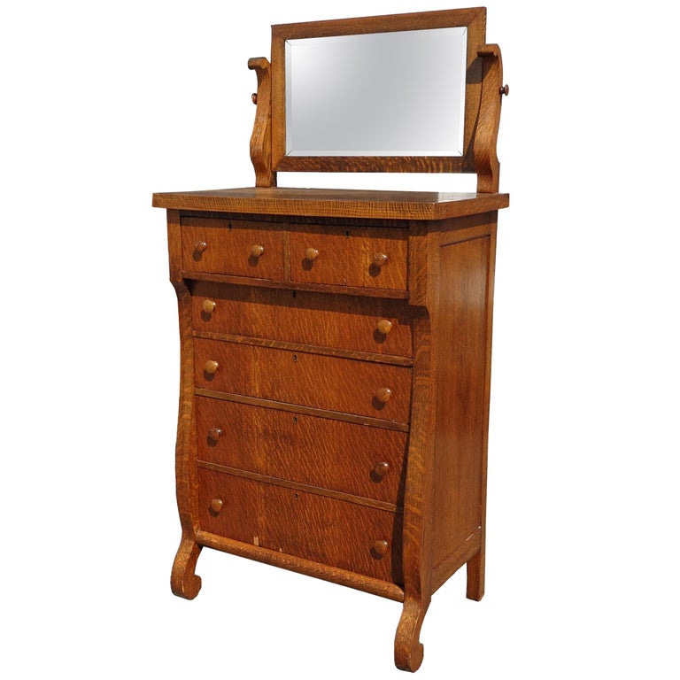 Antique Tiger Oak Highboy Dresser For, Antique Highboy Dresser With Mirror