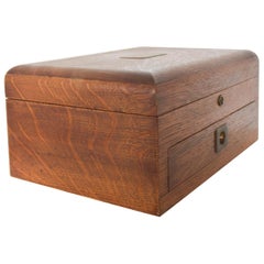 Antique Tiger Oak Wood Jewelry Box for Keepsake Money or Stash 