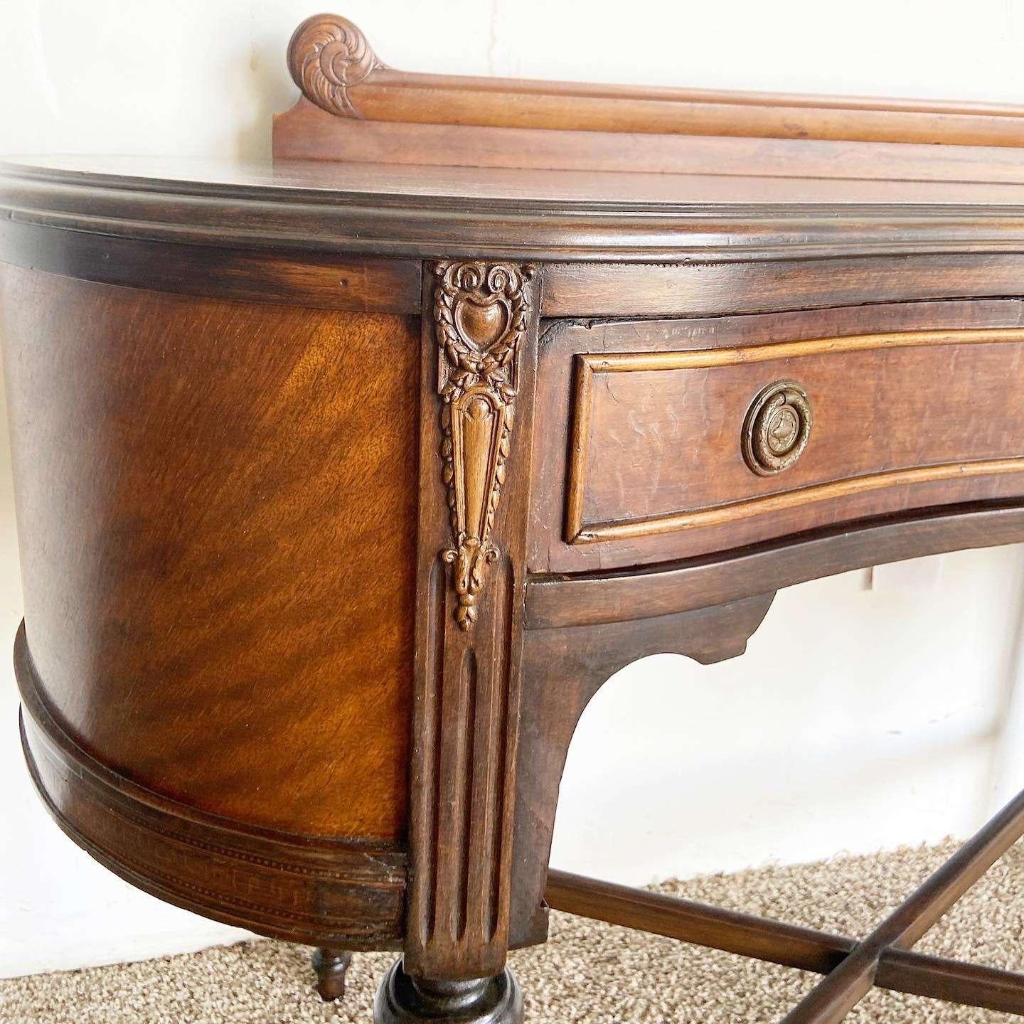 Antique Tiger Oak Kidney Shaped Writing Desk For Sale 5