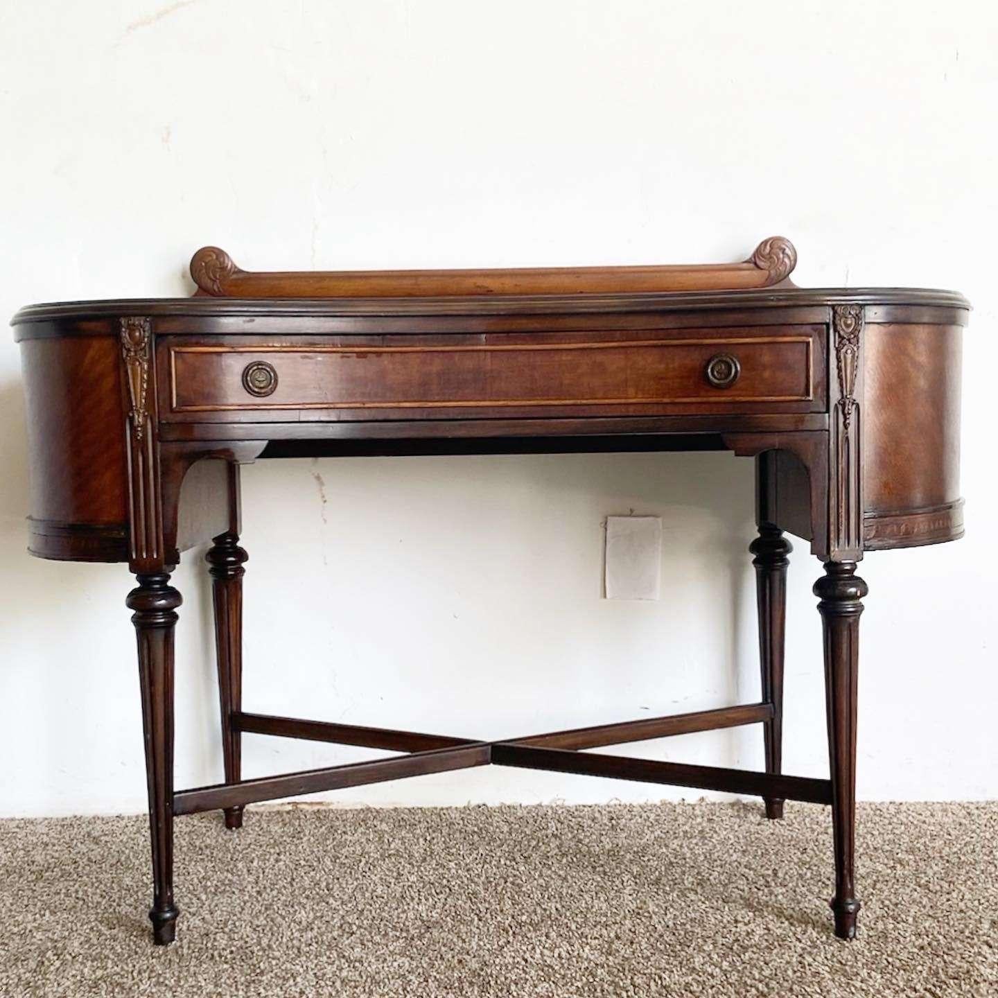 American Antique Tiger Oak Kidney Shaped Writing Desk For Sale