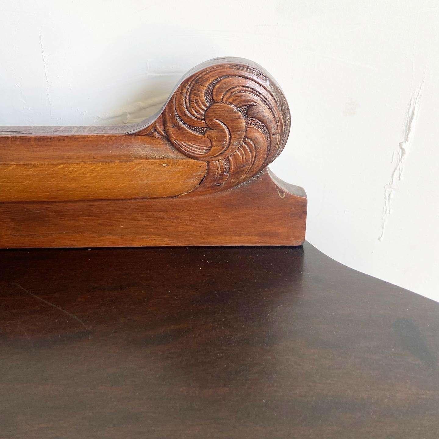 Antique Tiger Oak Kidney Shaped Writing Desk For Sale 3