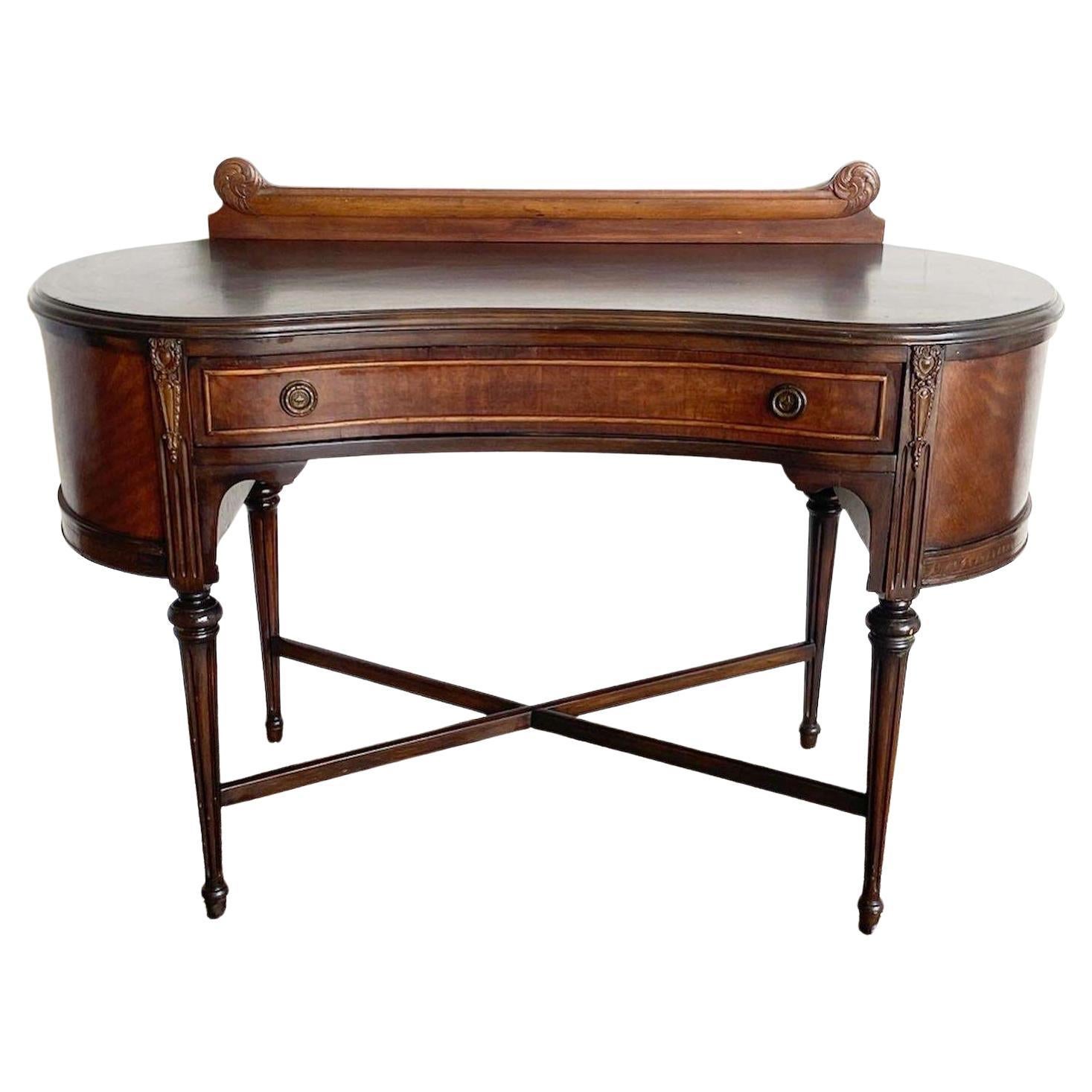 Antique Tiger Oak Kidney Shaped Writing Desk For Sale