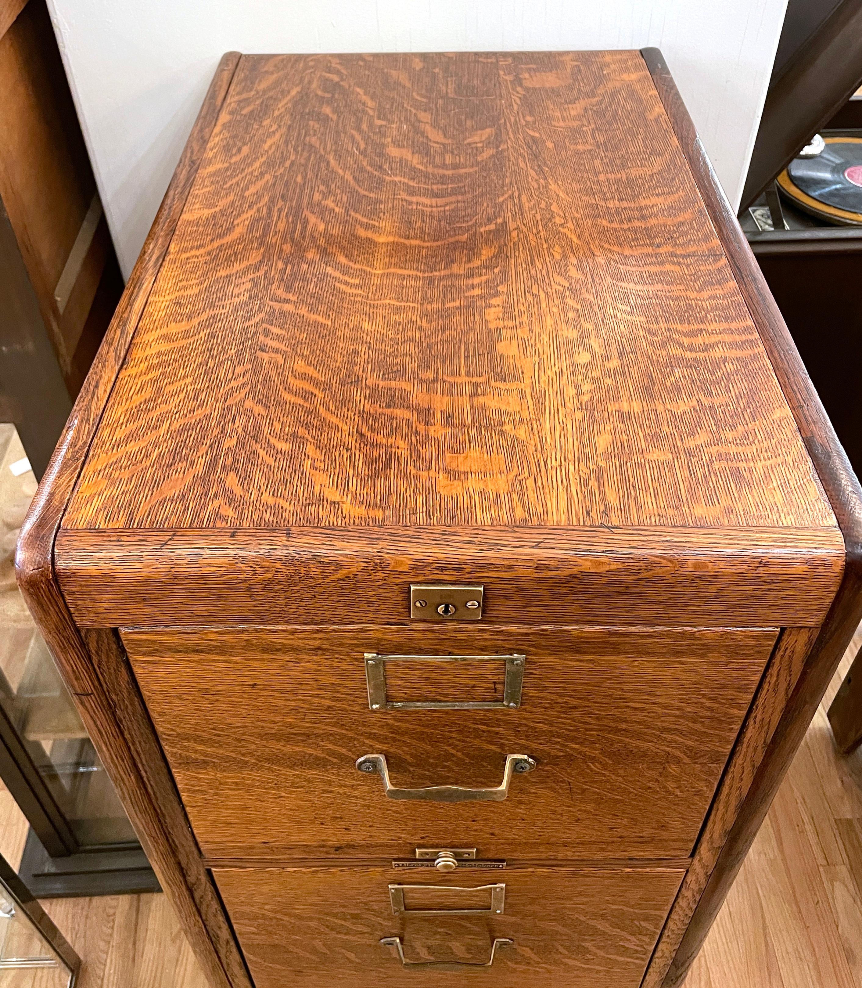 Brass Antique Tiger Oak Library Bureau SoleMakers File Cabinet Restored
