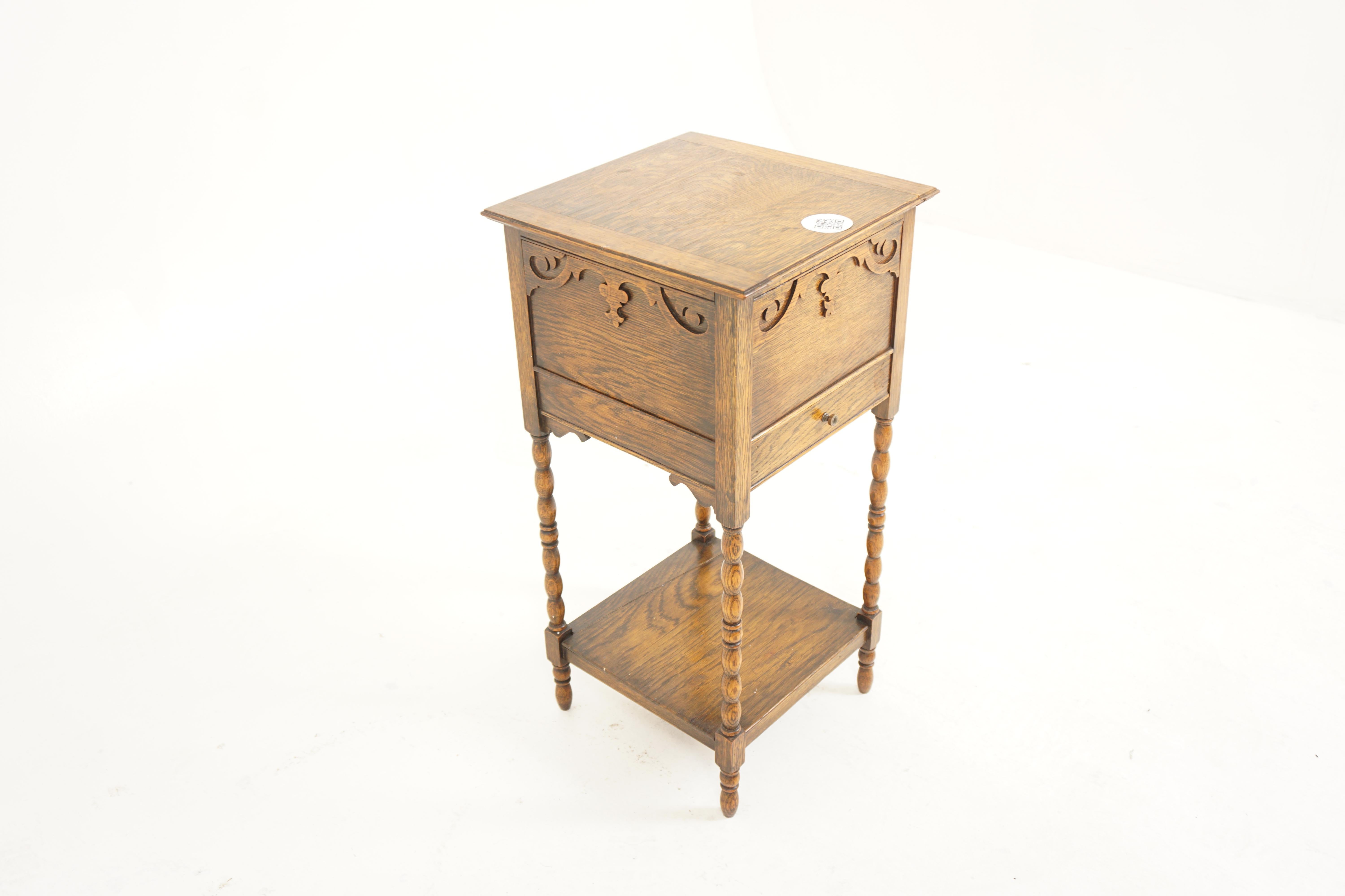 Antique Tiger Oak Lift Up Sewing Box, Lamp Table, Planter, Scotland 1920, H793 In Good Condition In Vancouver, BC