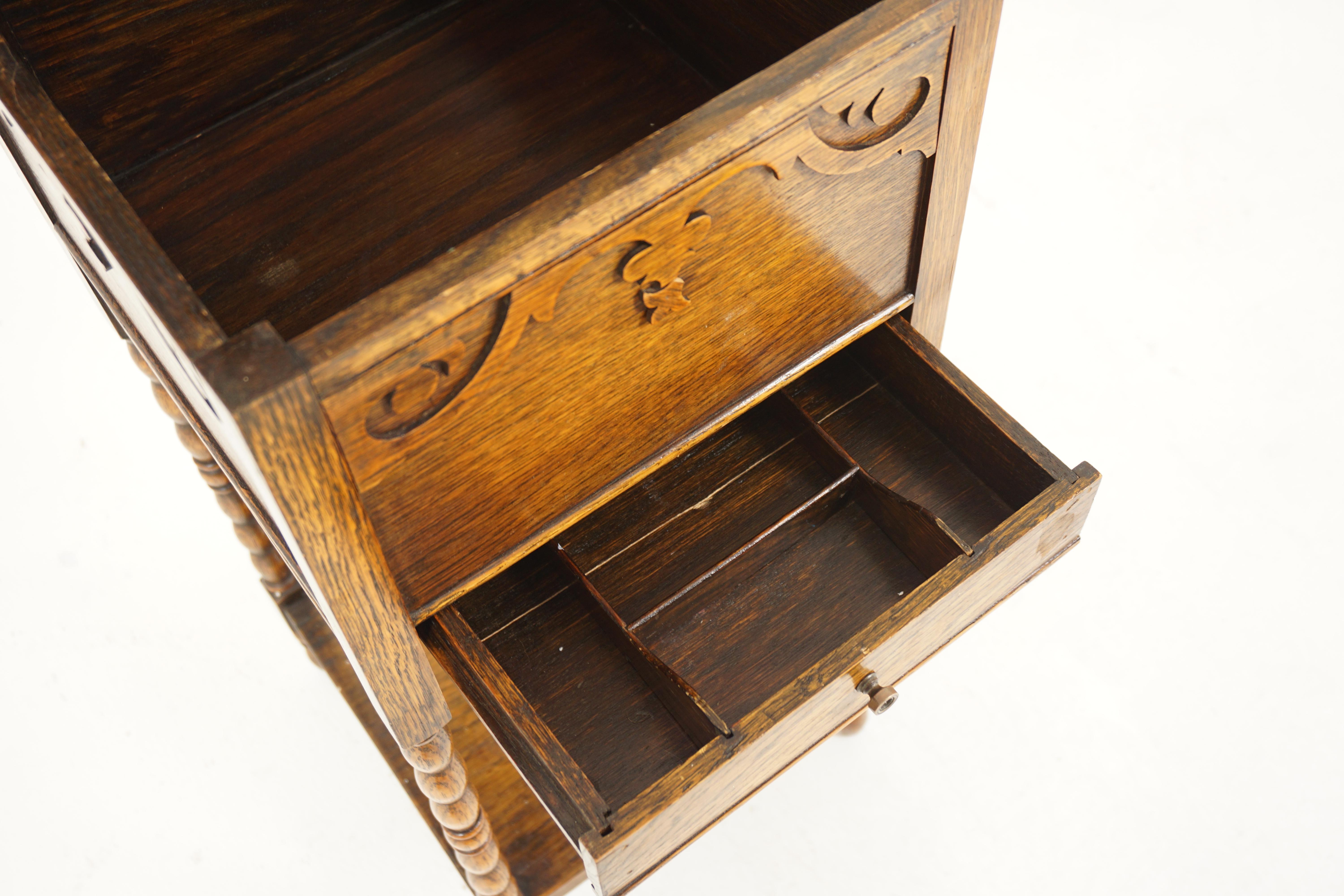 Antique Tiger Oak Lift Up Sewing Box, Lamp Table, Planter, Scotland 1920, H793 2