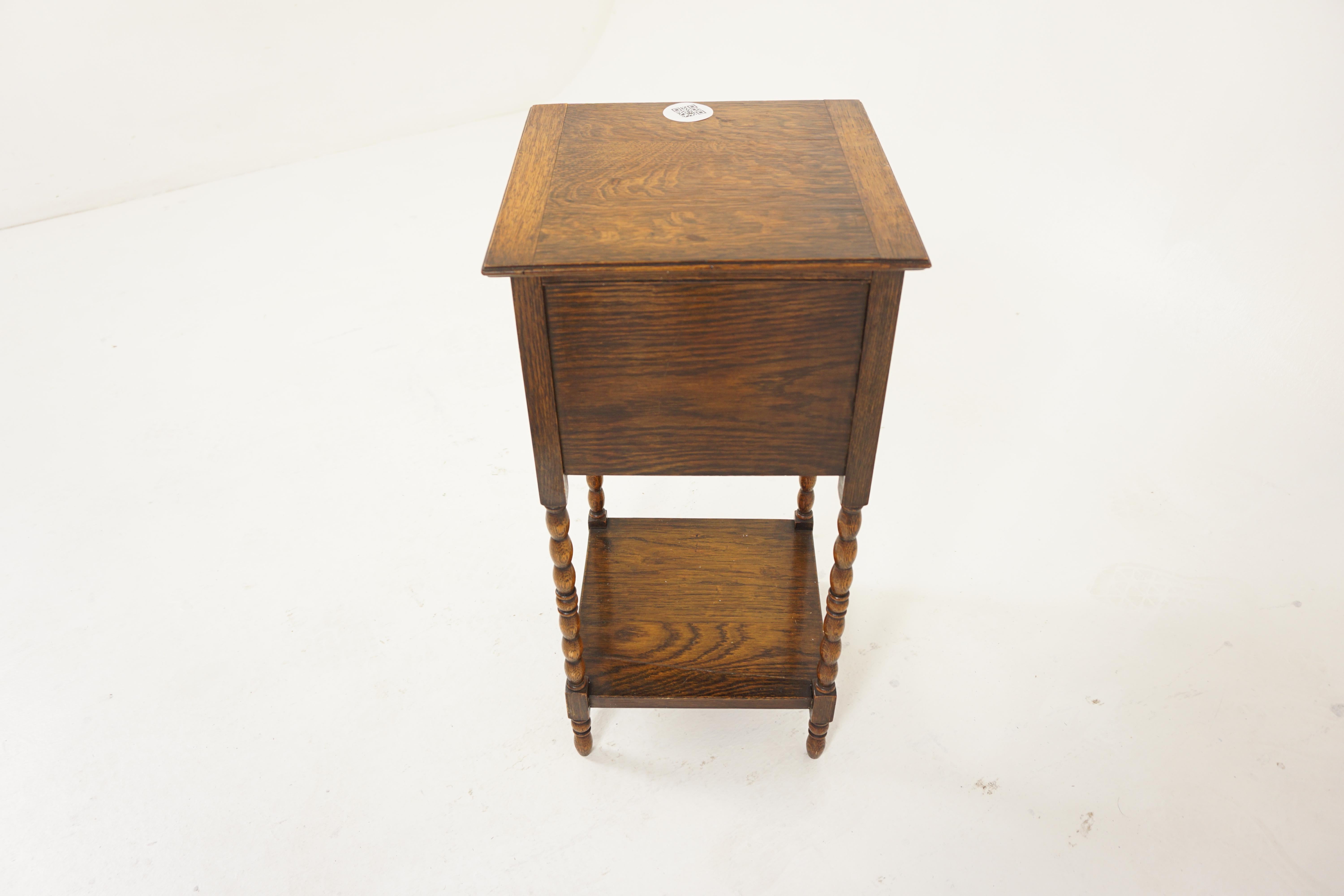 Antique Tiger Oak Lift Up Sewing Box, Lamp Table, Planter, Scotland 1920, H793 5