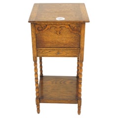 Antique Tiger Oak Lift Up Sewing Box, Lamp Table, Planter, Scotland 1920, H793