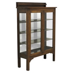 Antique Tiger Oak Mission Arts & Crafts Bookcase / Curio Cabinet