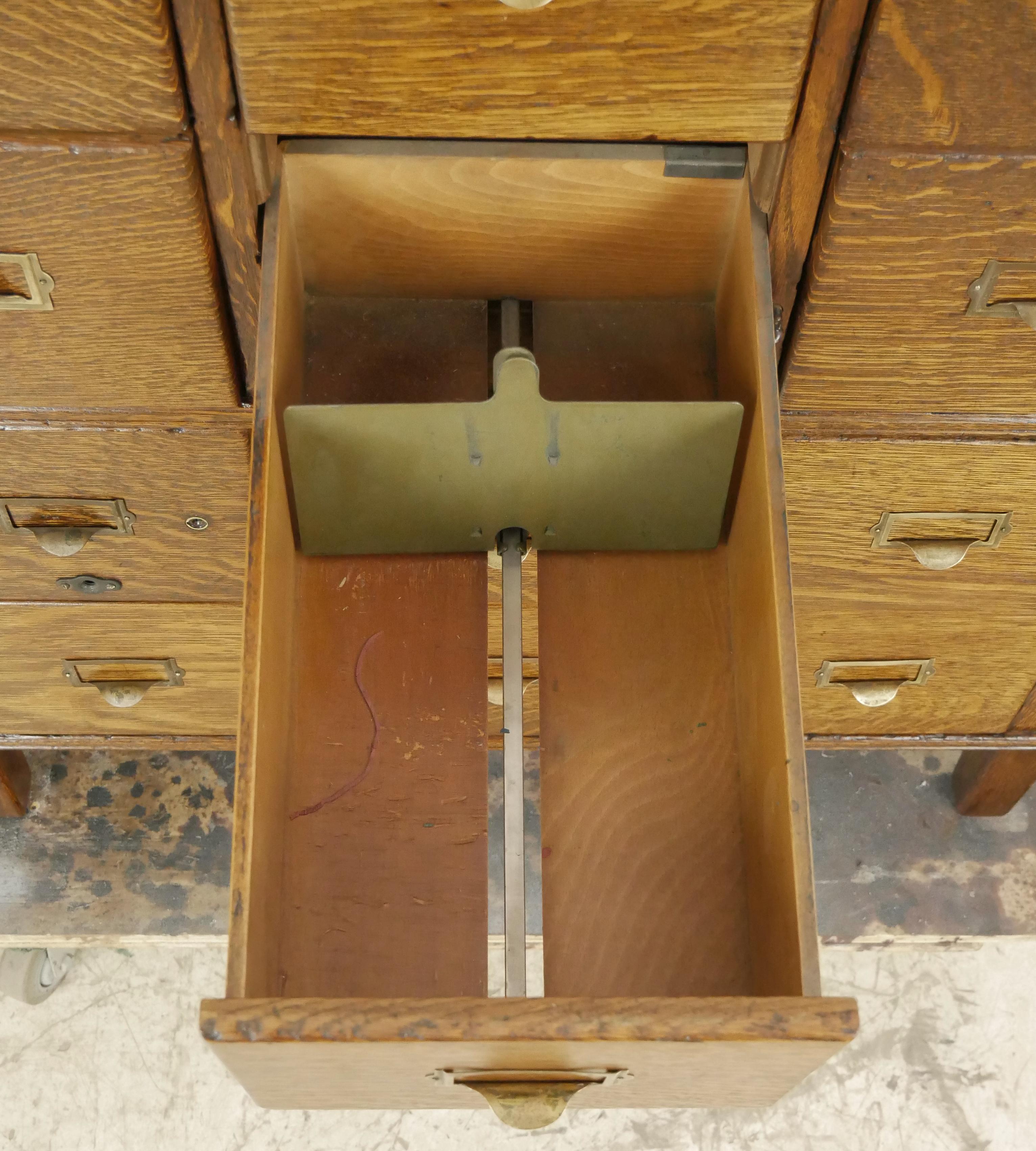 Industrial Antique Tiger Oak Modular Filing Card Catalog Cabinet