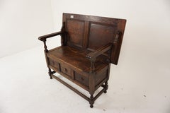 Antique Tiger Oak Monks Bench, Hall Seat, Settee, Scotland 1910, H989