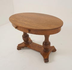 Antique Tiger Oak Oval Writing Table, Desk, America 1900, B2690