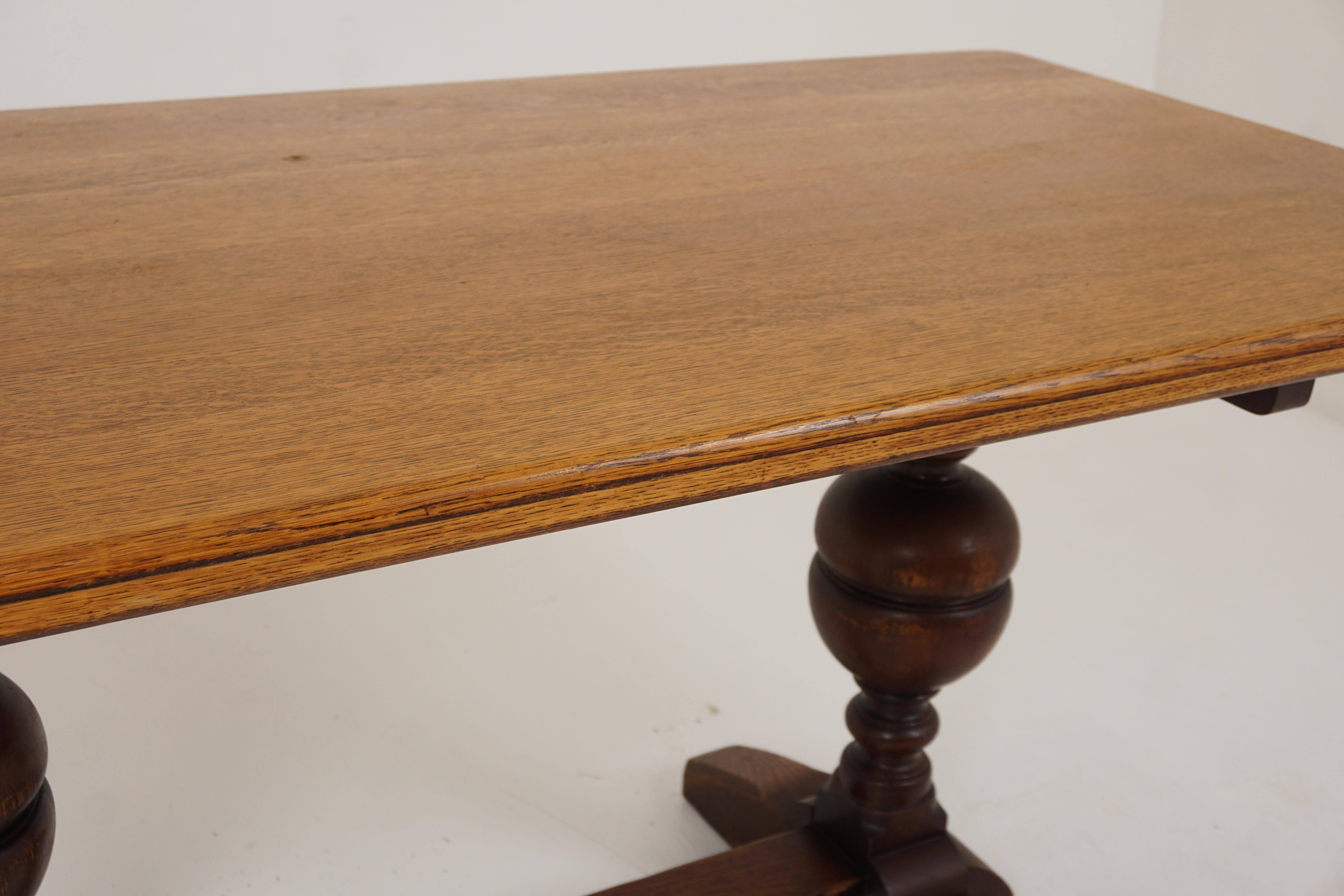 19th Century Antique Tiger Oak Refectory Table, Dining Writing Table, Scotland 1920, B2580