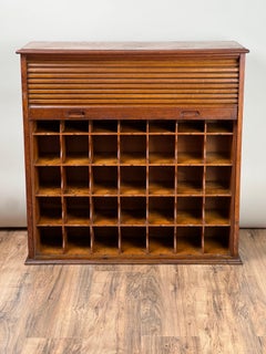 Antique Tiger Oak Roll Top Pigeon Hole Cabinet c. 1920