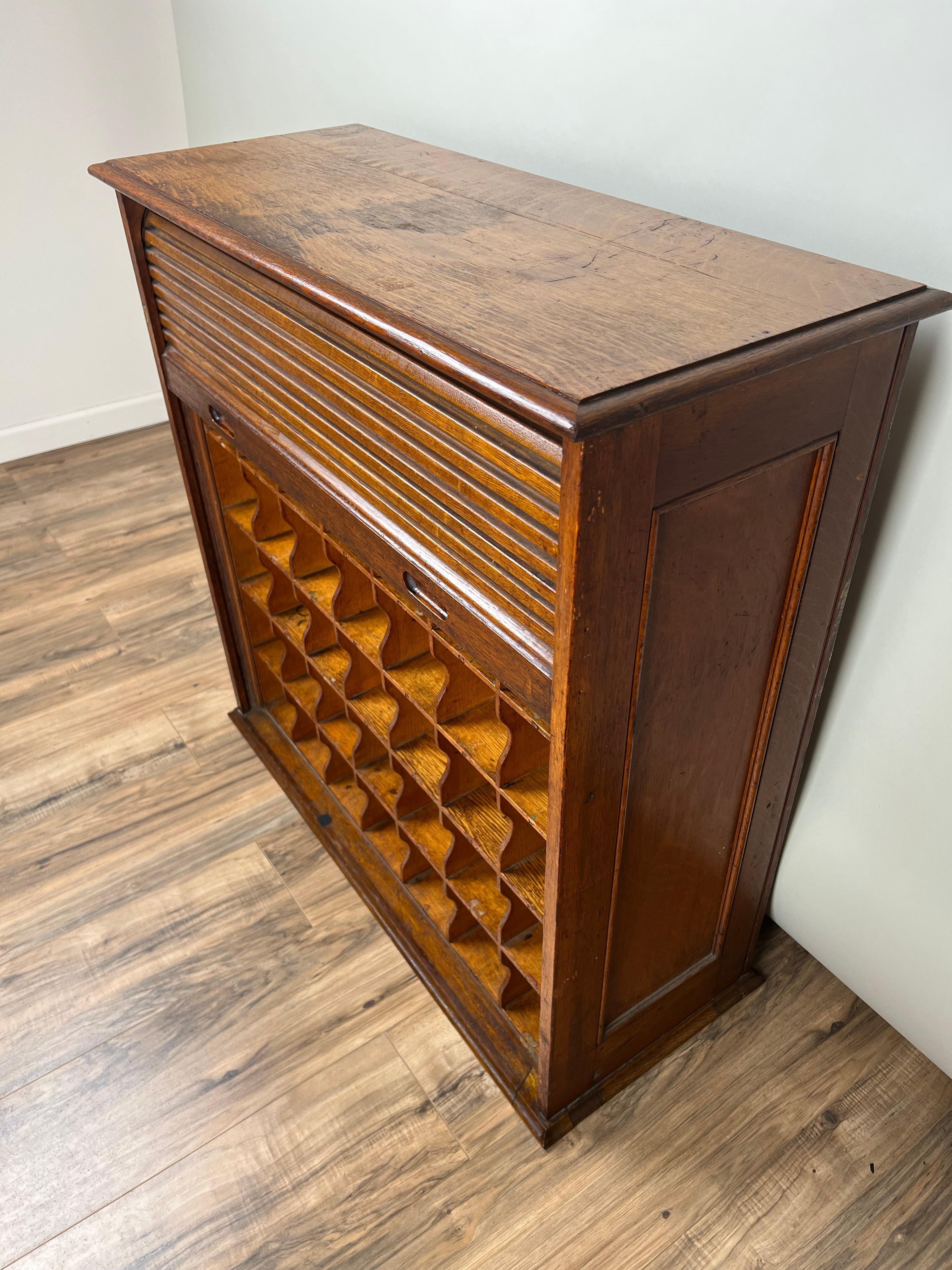 Arts and Crafts Antique Tiger Oak Roll Top Pigeon Hole Cabinet c. 1920 For Sale