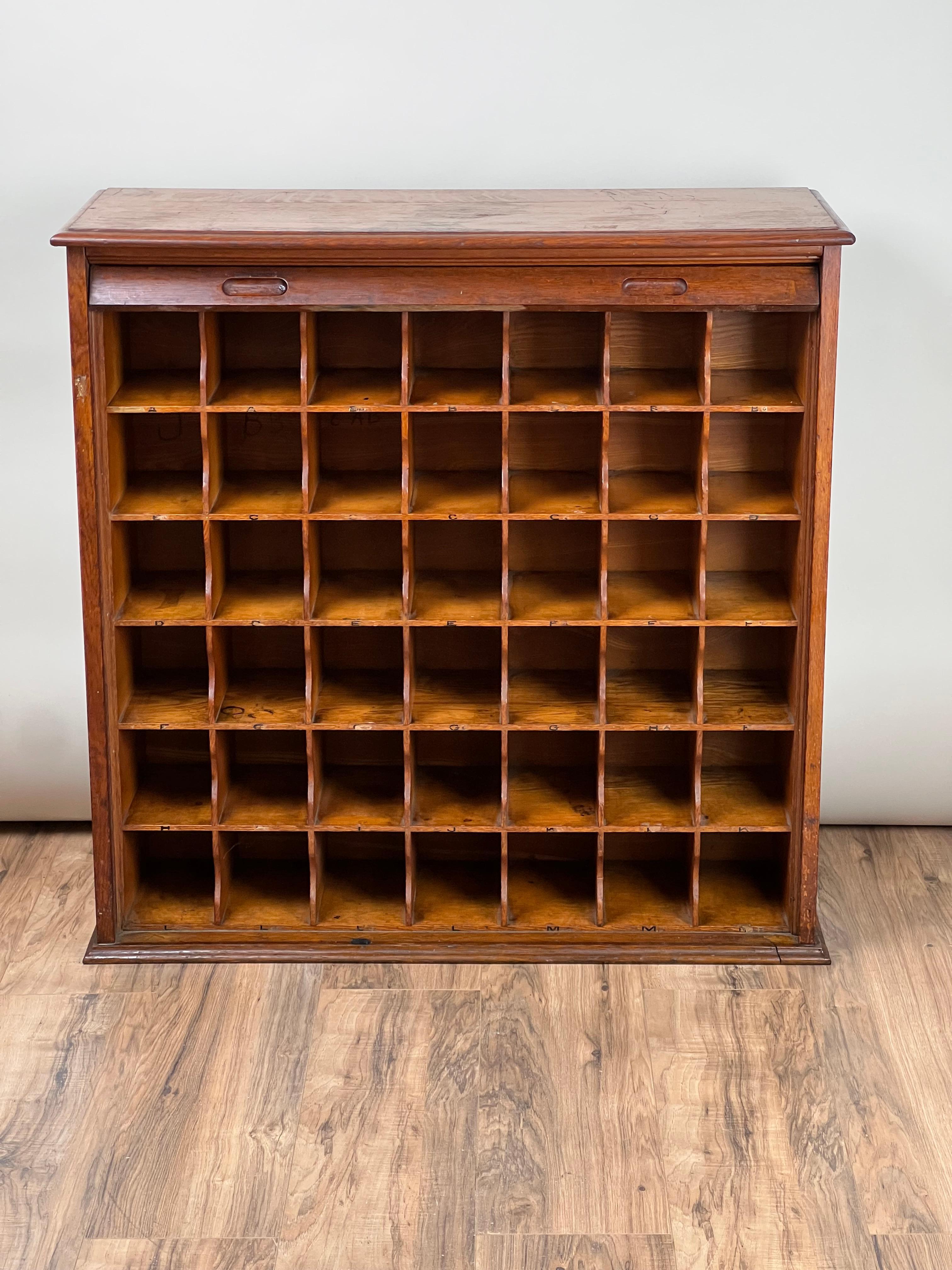 Early 20th Century Antique Tiger Oak Roll Top Pigeon Hole Cabinet c. 1920 For Sale