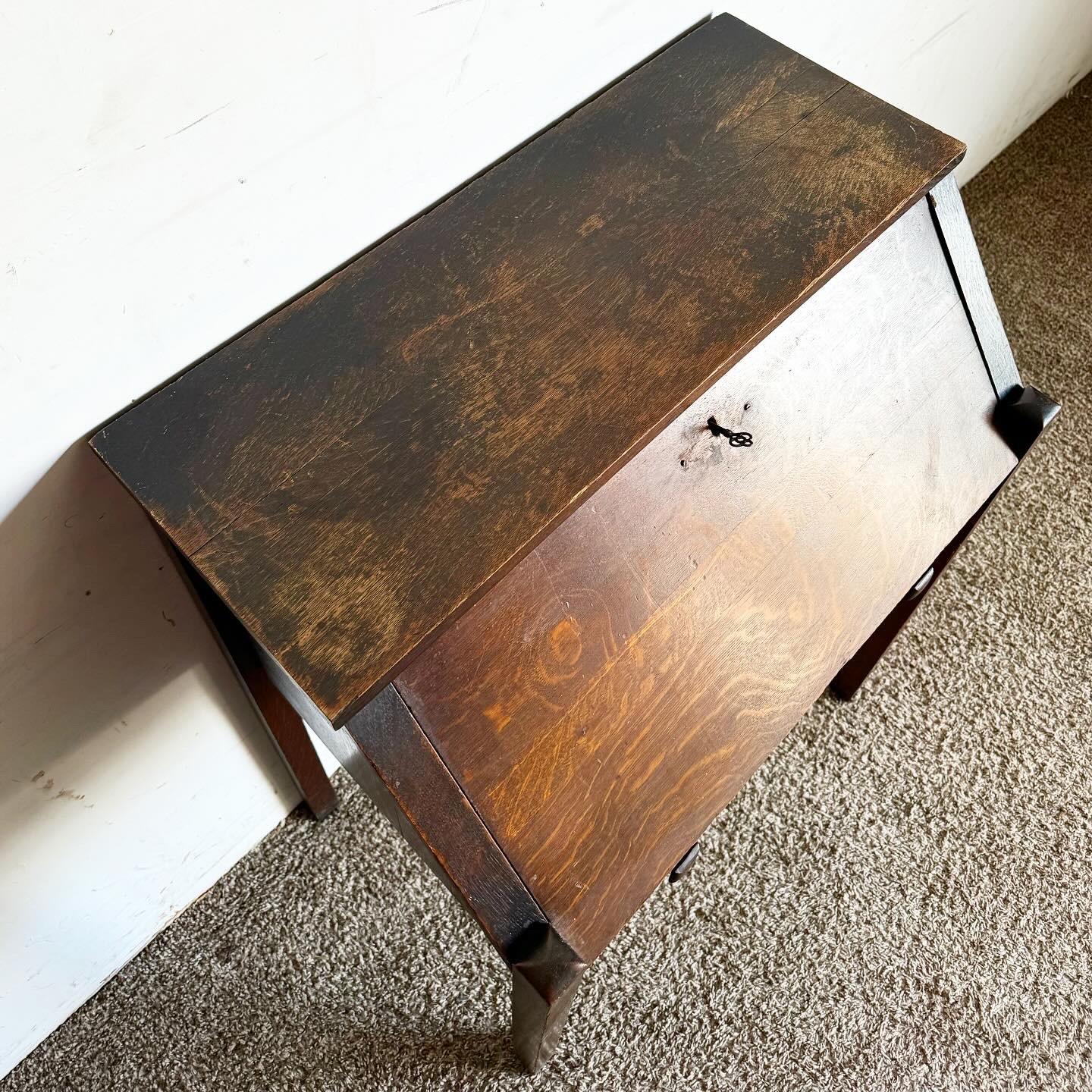American Antique Tiger Oak Secretary Desk by Danner For Sale